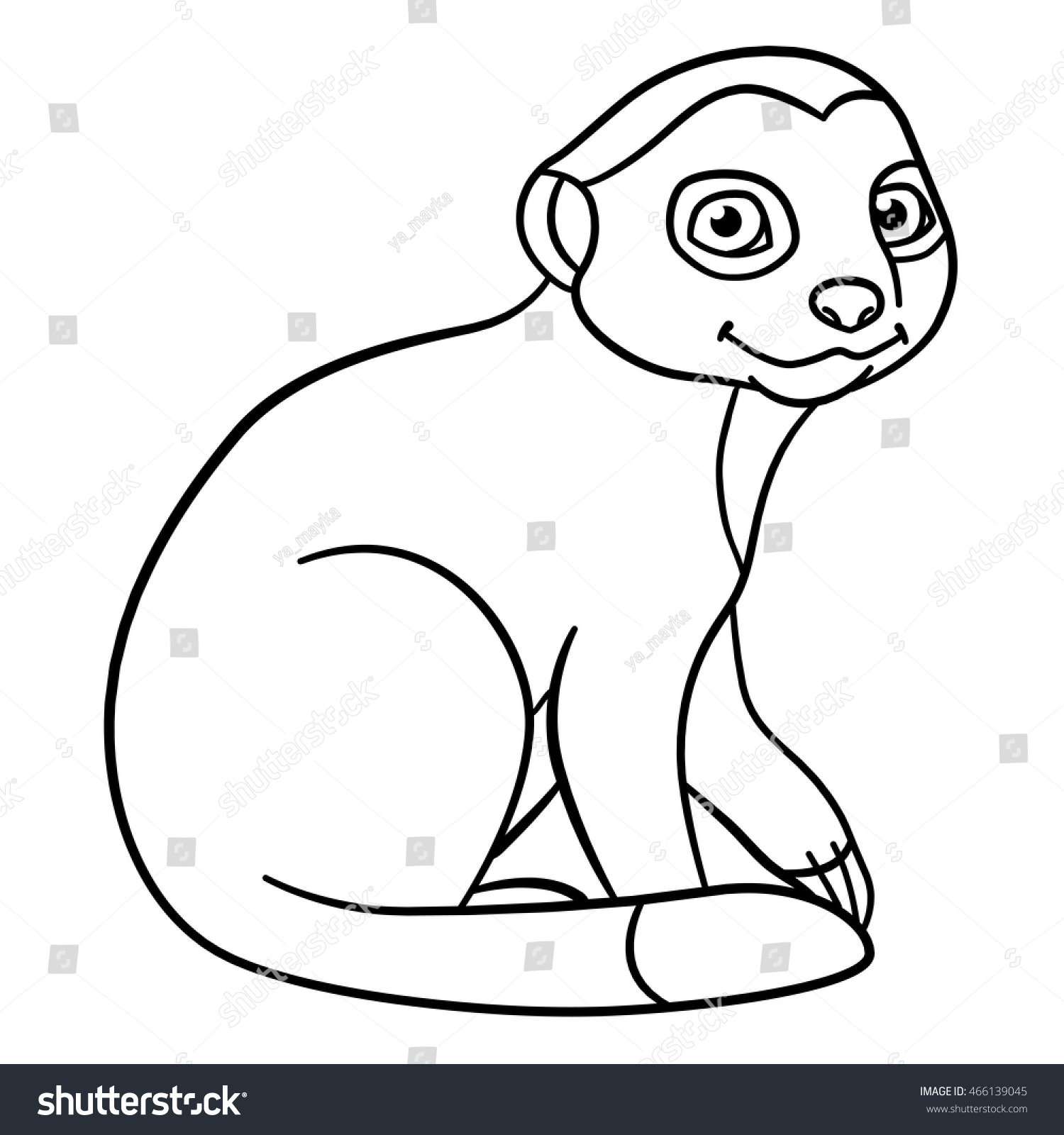 Coloring pages Little cute baby meerkat sits and smiles