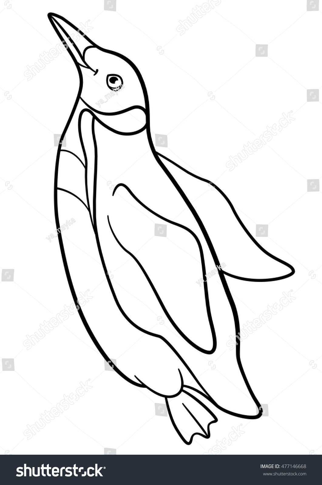 Coloring pages Little cute penguin swims and smiles