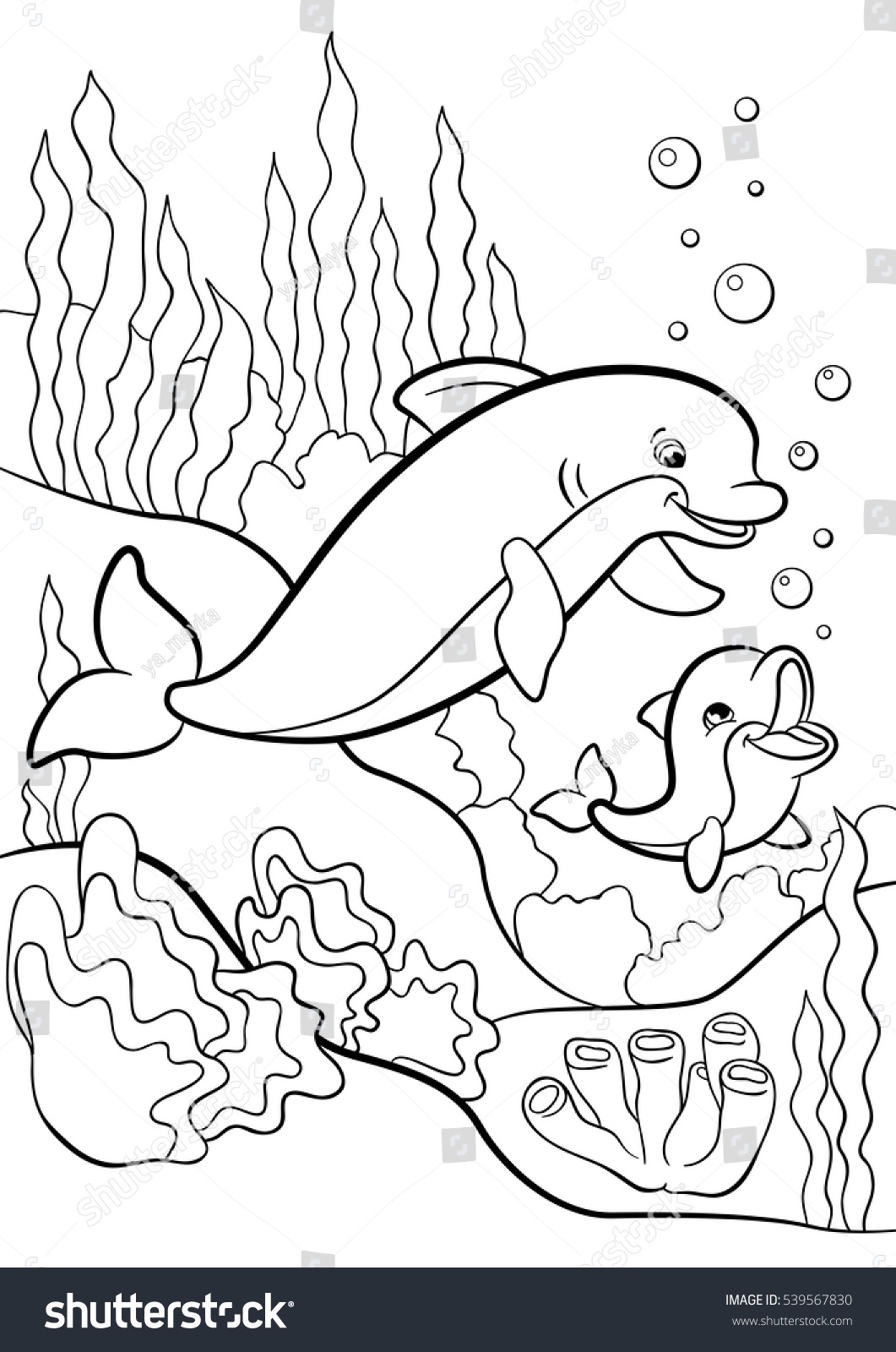 Coloring Pages Marine Wild Animals Mother Stock Vector 539567830 Dolphin
