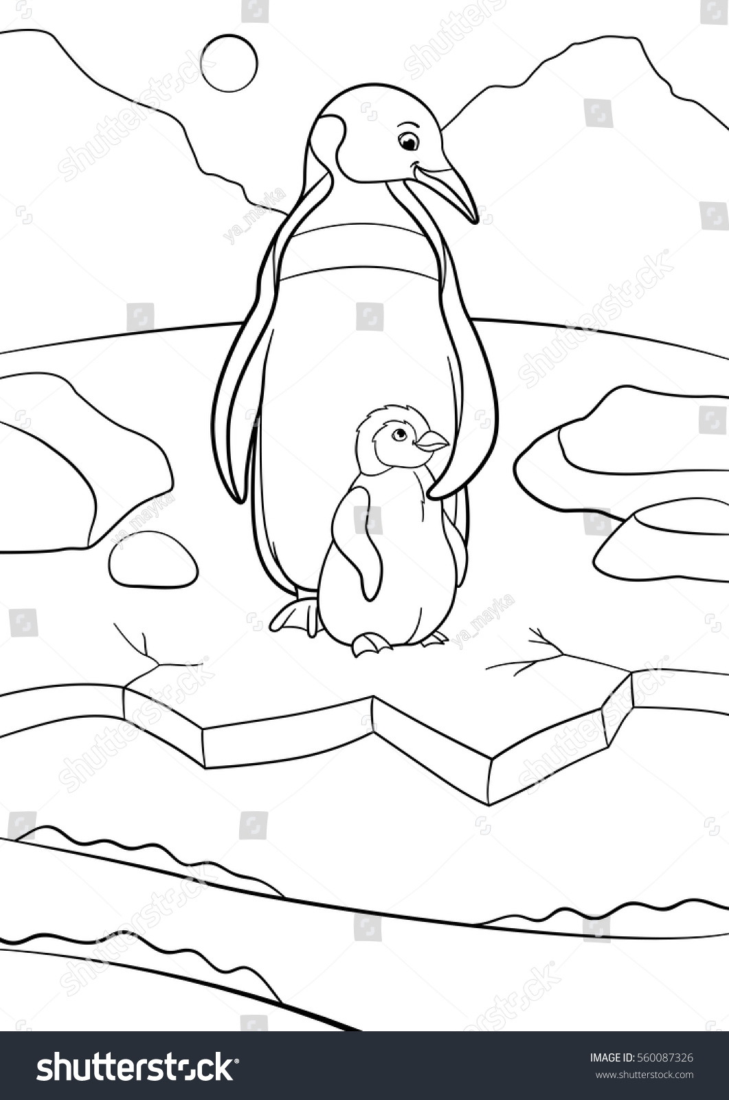 Coloring Pages Mother Penguin Stands Her Stock Vector Royalty ...