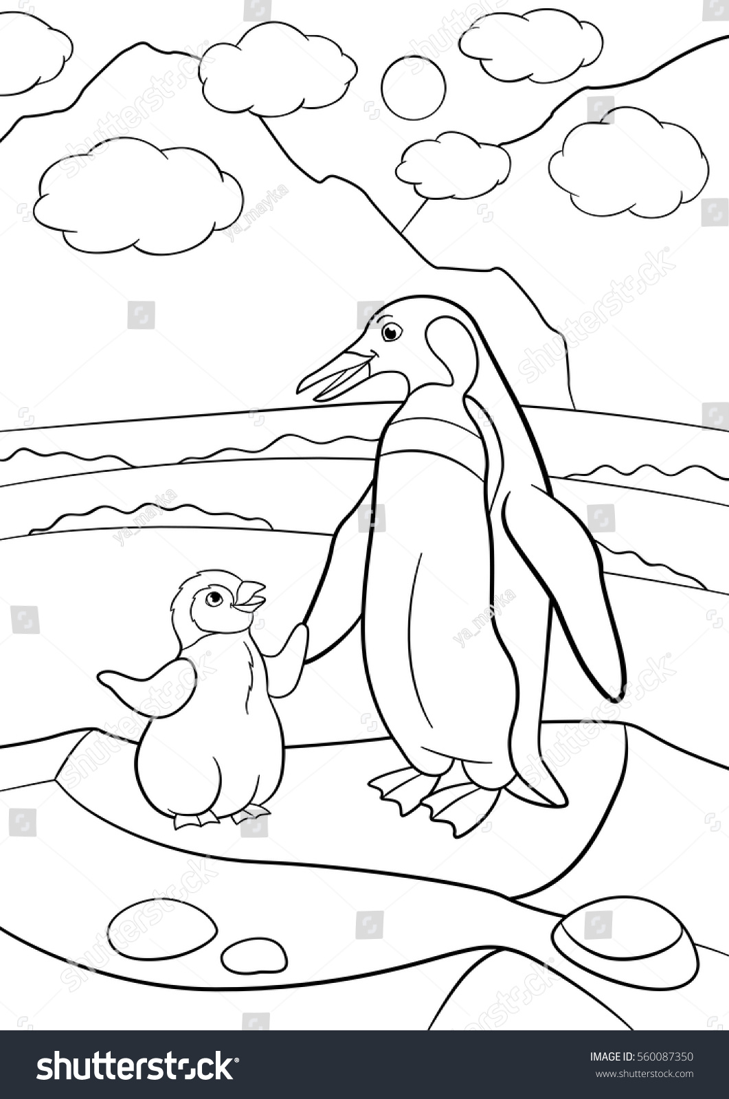 Coloring Pages Mother Penguin Stands Her Stock Vector Royalty ...