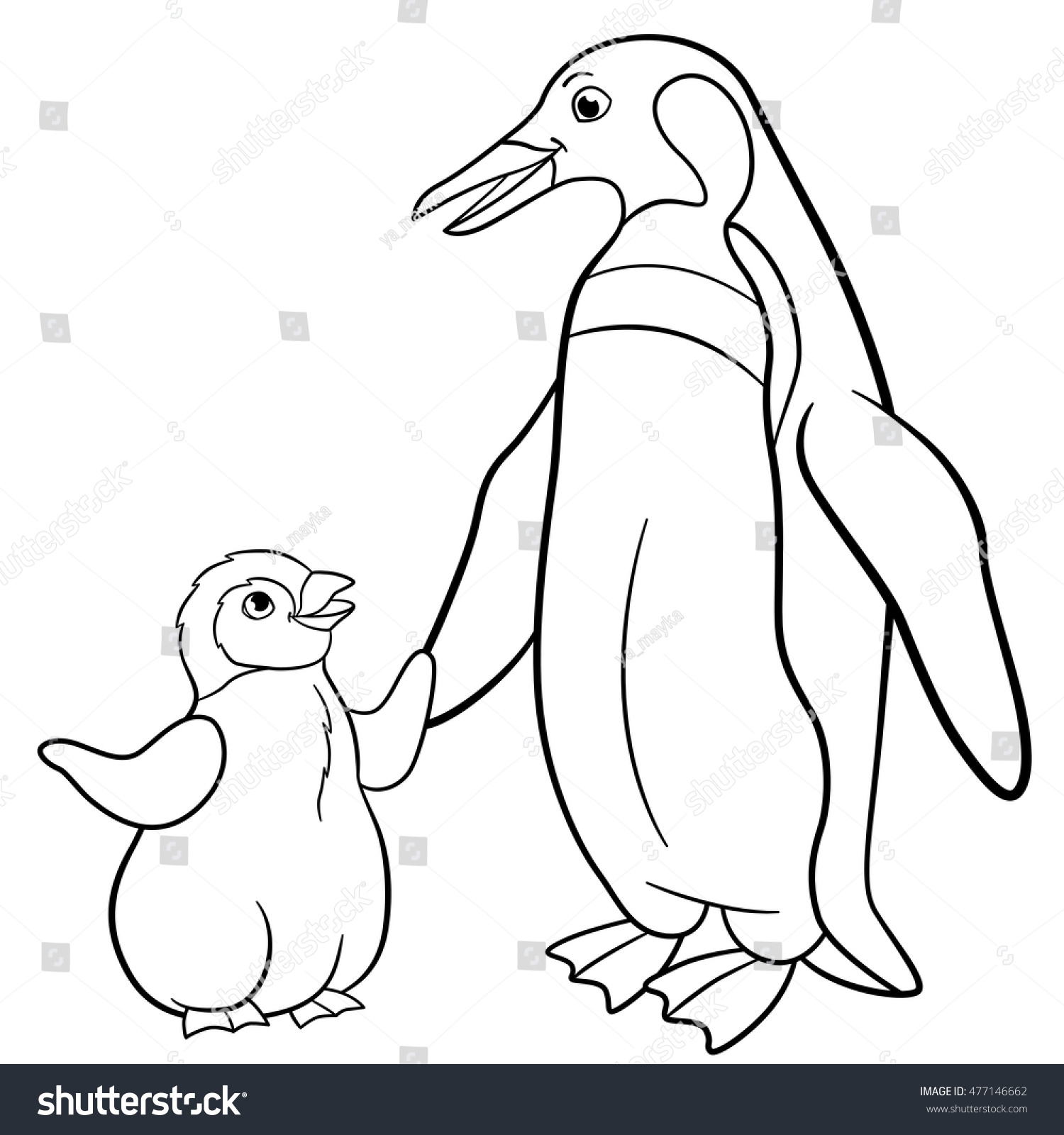 Coloring pages Mother penguin with her little cute baby