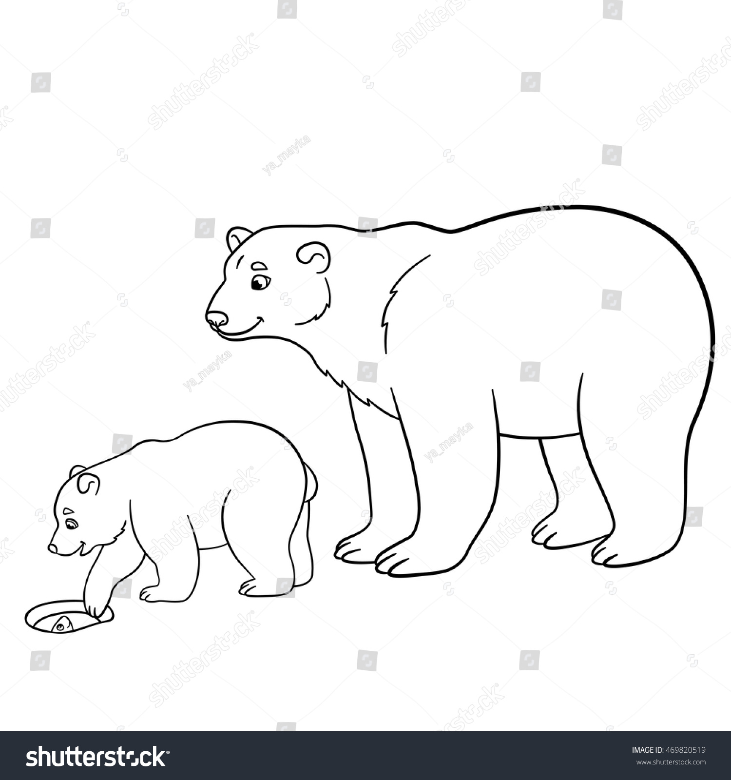 Coloring pages Mother polar bear with her little cute baby