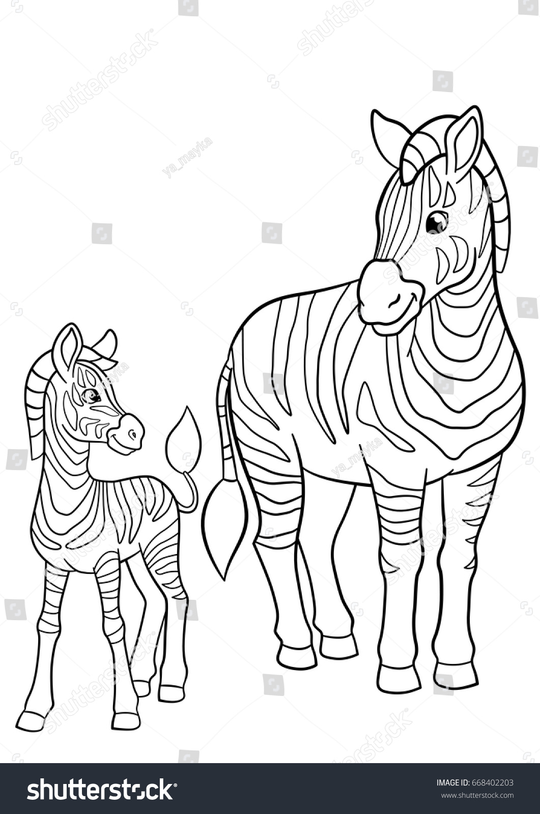 Coloring pages Mother zebra with her little cute baby zebra