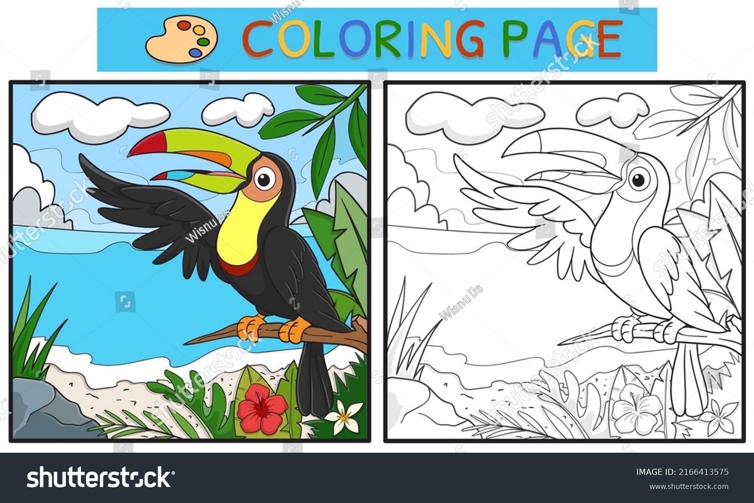 Coloring Pages Books Children Cute Toucan Stock Vector (Royalty Free ...