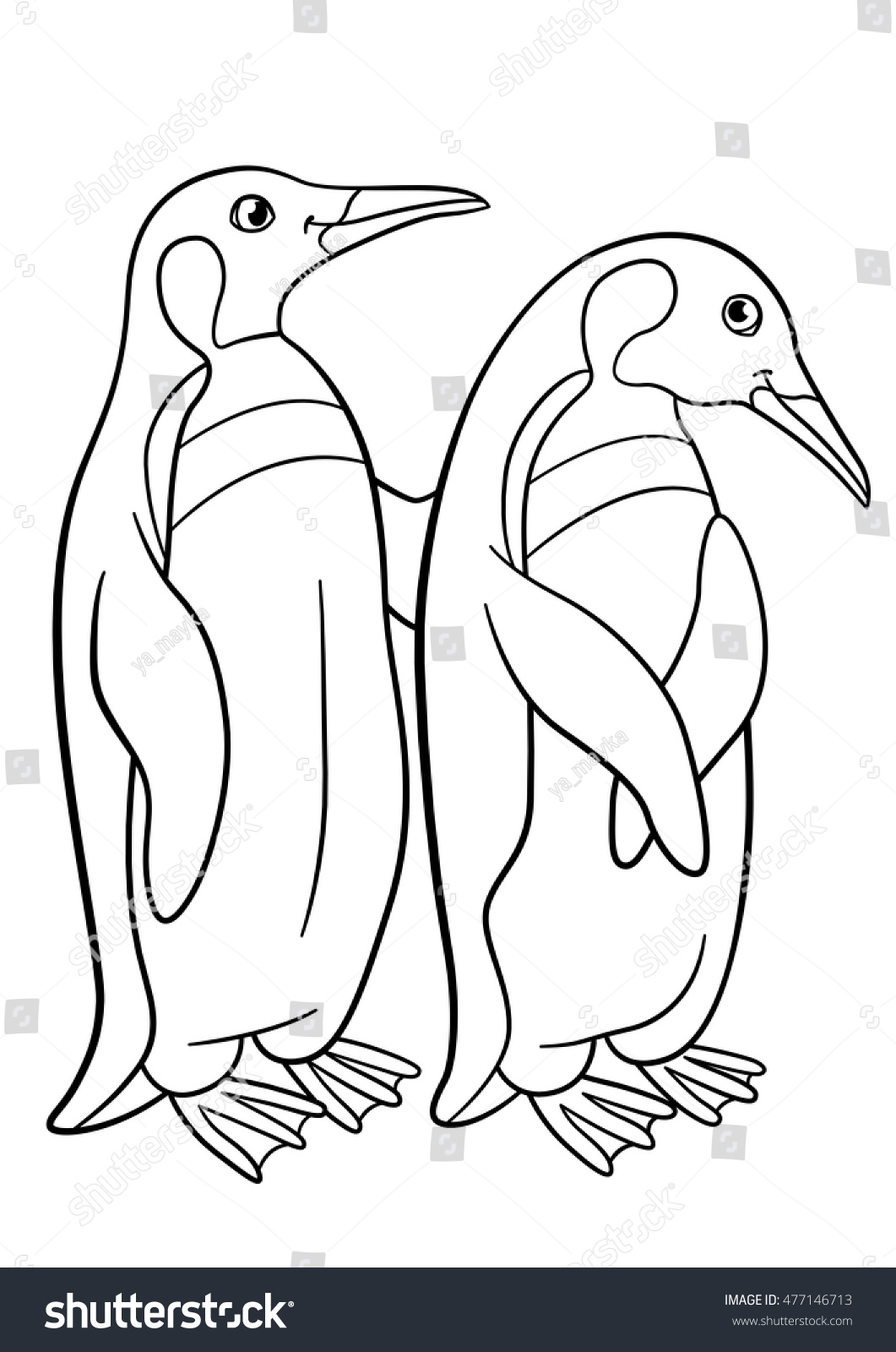 Coloring pages Two little cute penguins and smile