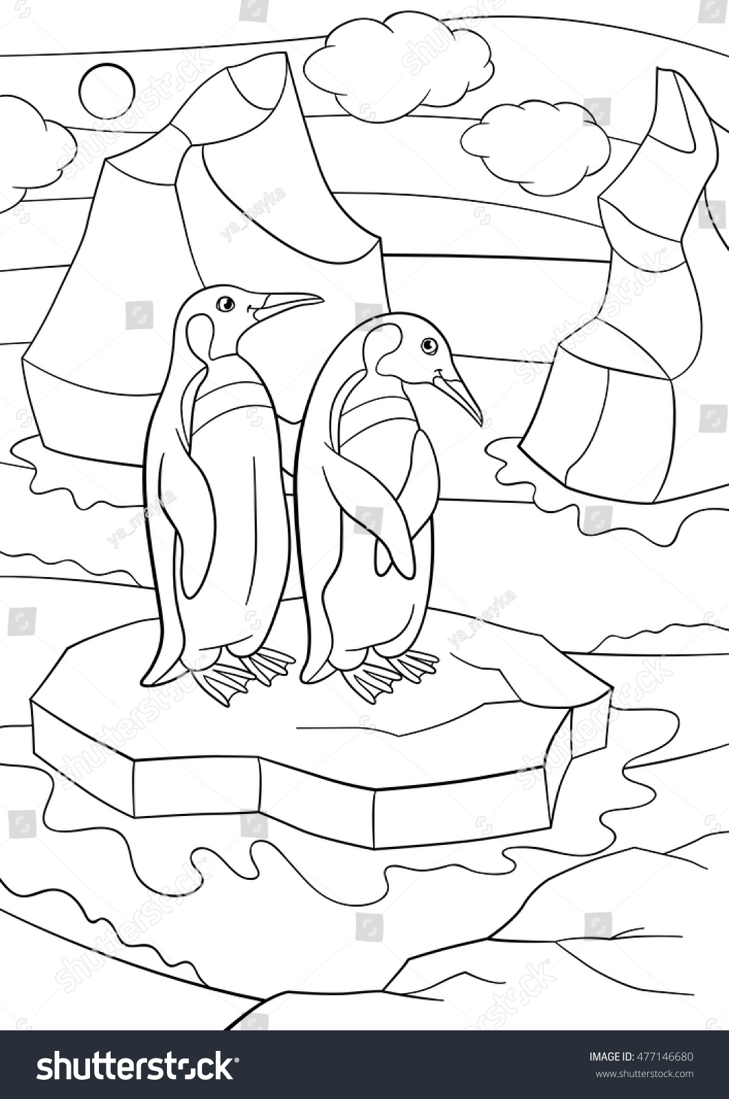 Coloring Pages Two Little Cute Penguins Stock Vector Royalty Free ...