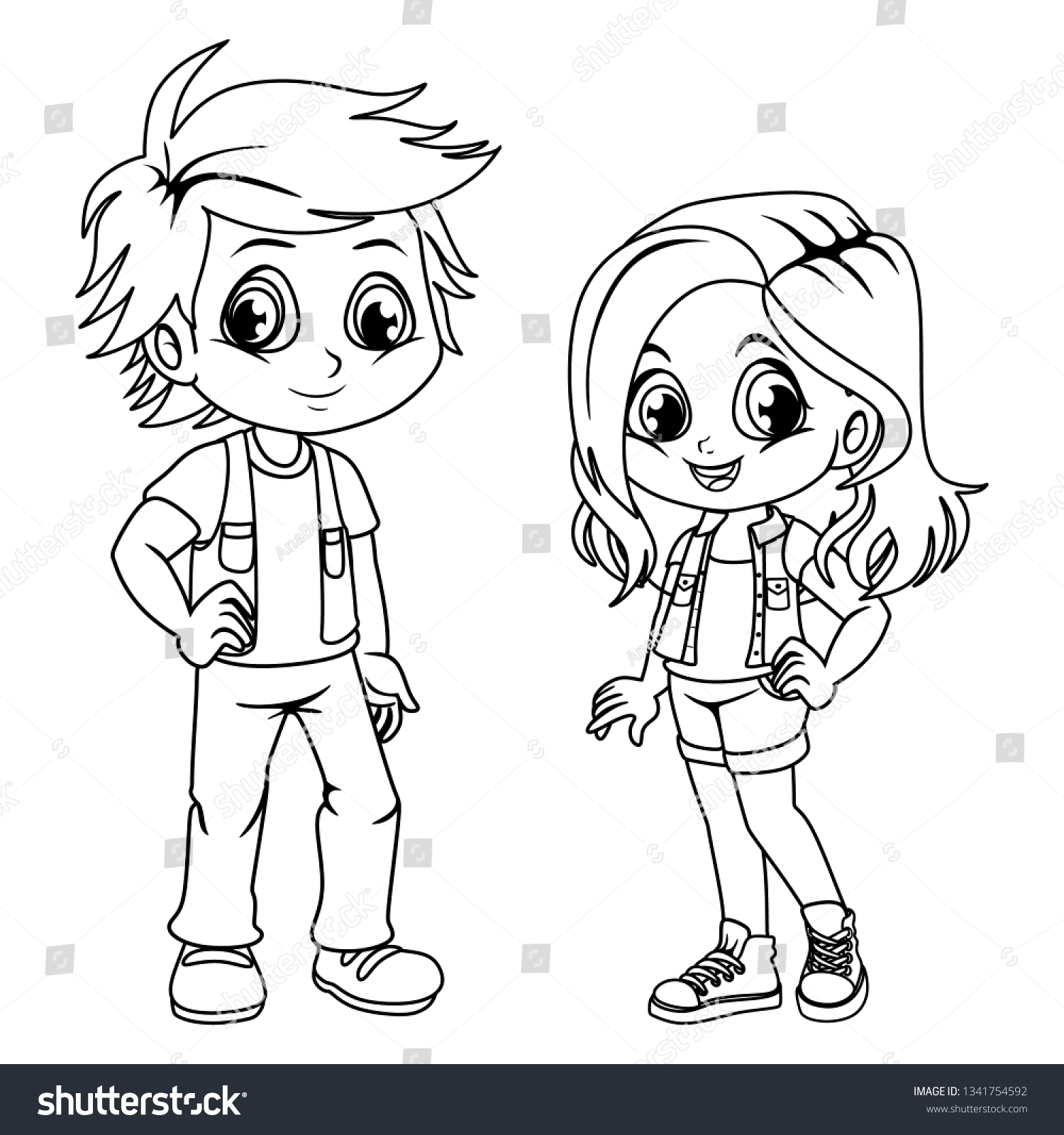 Coloring Pages Cute Cartoon Boy Girl Stock Vector Royalty Free ...