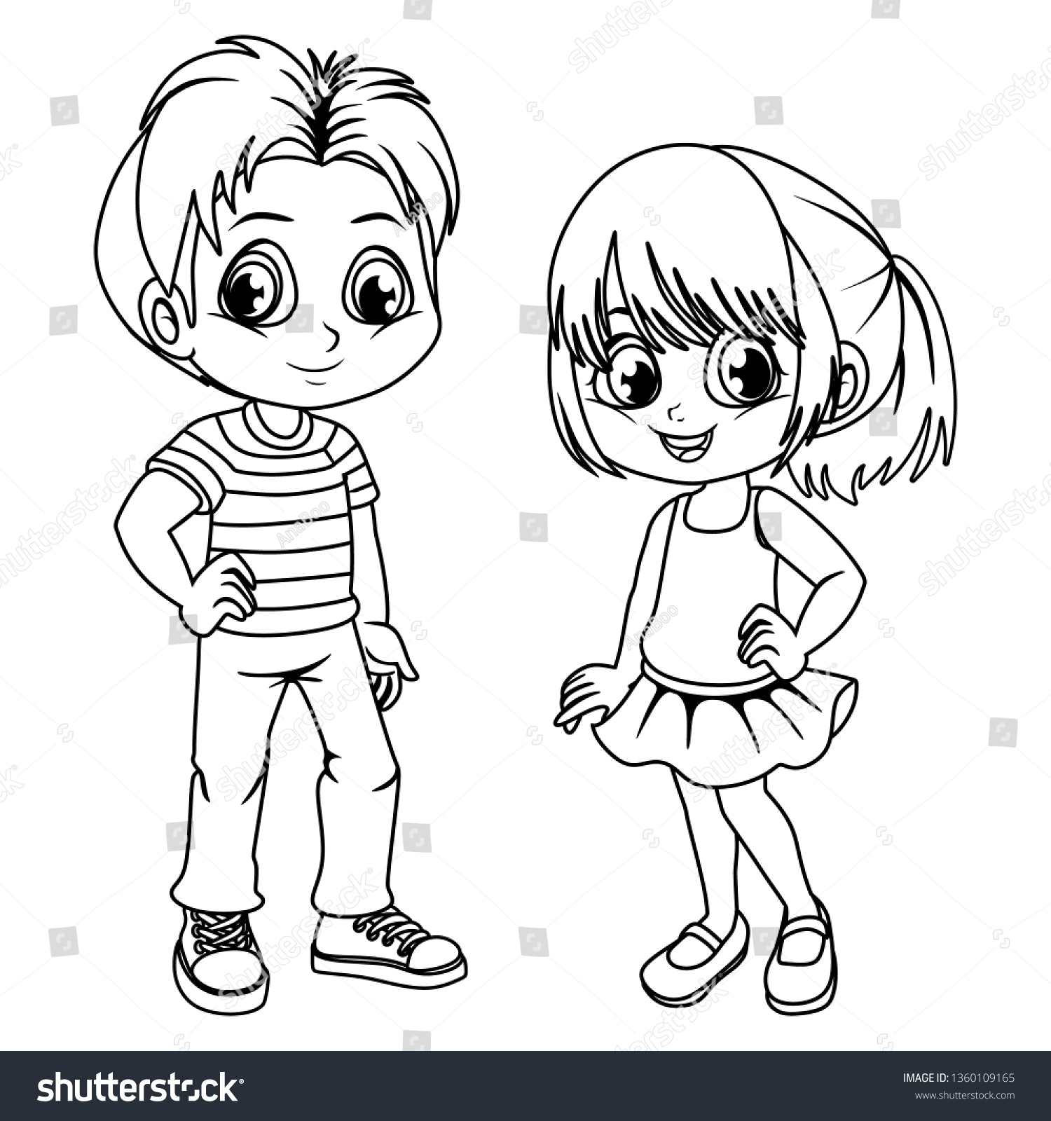 Coloring Pages Cute Cartoon Boy Girl Stock Vector Royalty Free ...