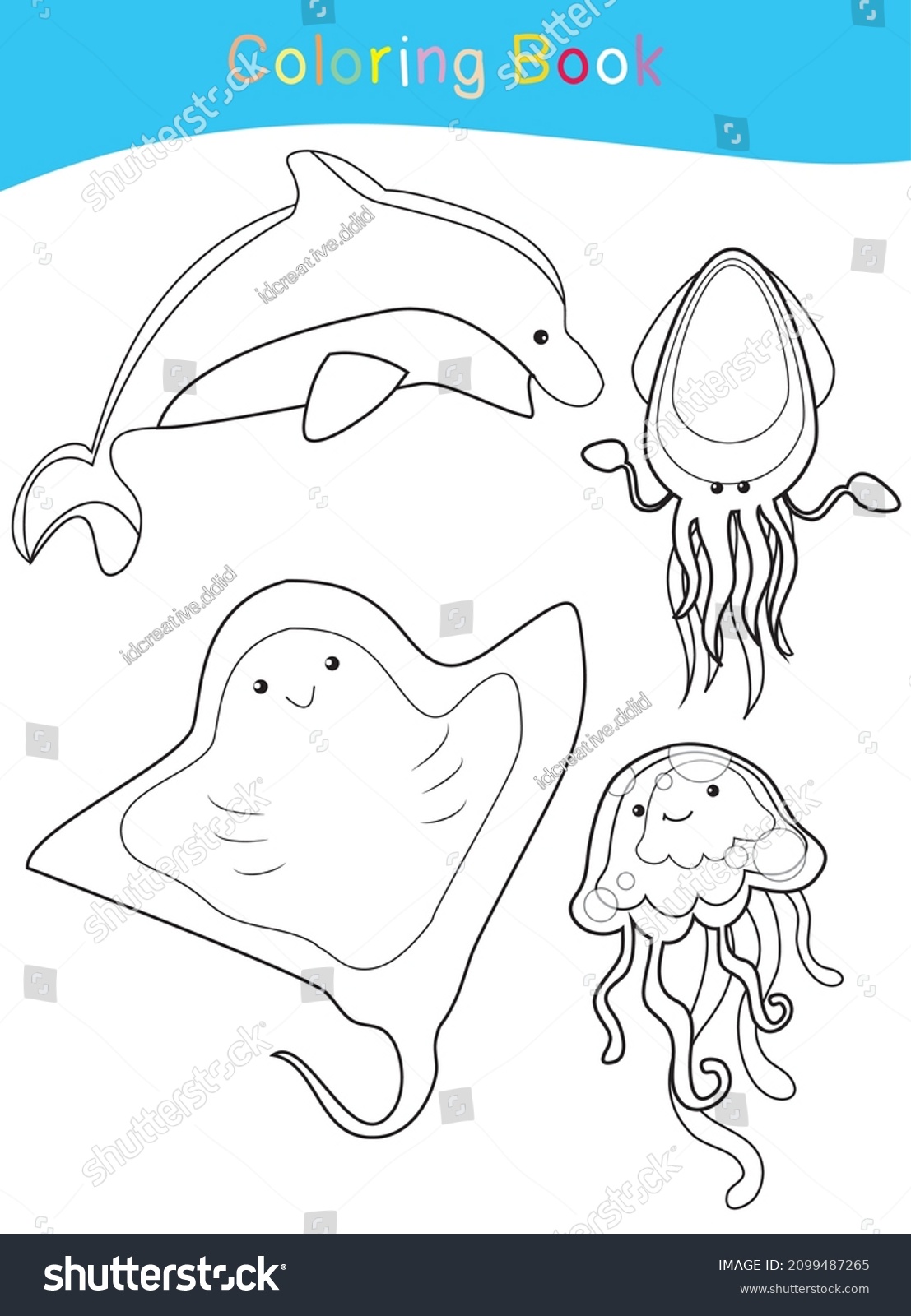 coloring sea animals worksheet page educational stock vector royalty free 2099487265 shutterstock