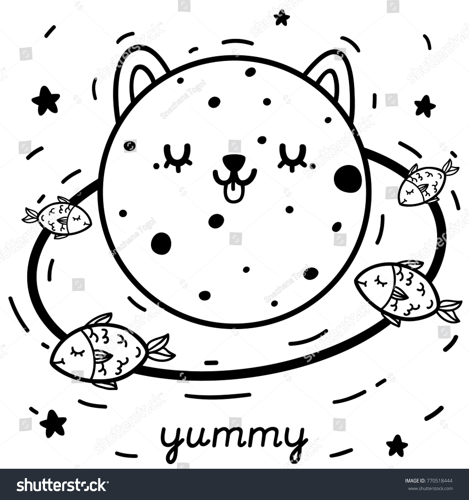 Coloring Cute Cat Planet Fishes Vector Stock Vector (Royalty Free ...