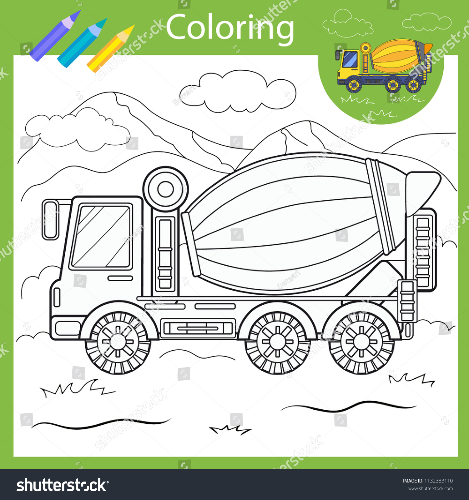 coloring draw mixer truck drawing worksheets stock vector royalty free 1132383110 shutterstock