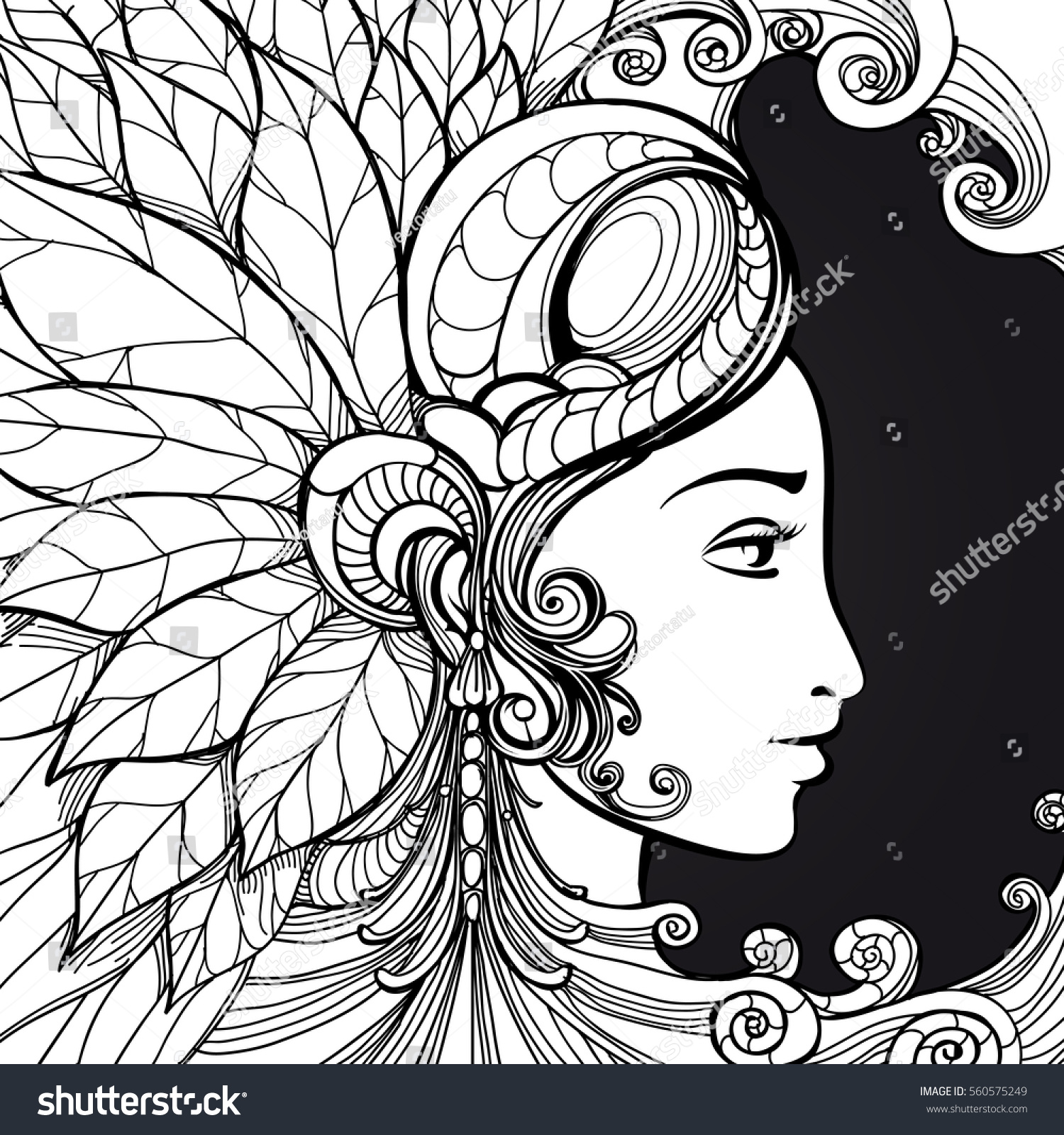 Download Coloring Zentangle Woman Face Decorative Elements Stock ...