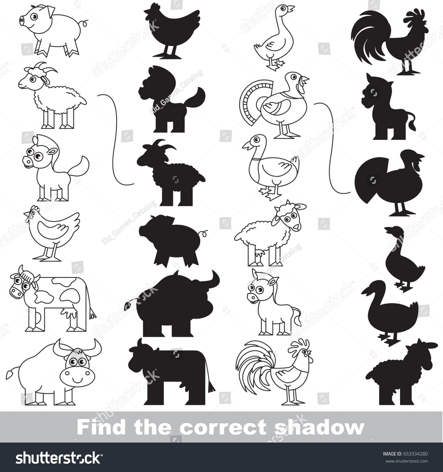 Find Correct Shadow Farm Animals Vector Image