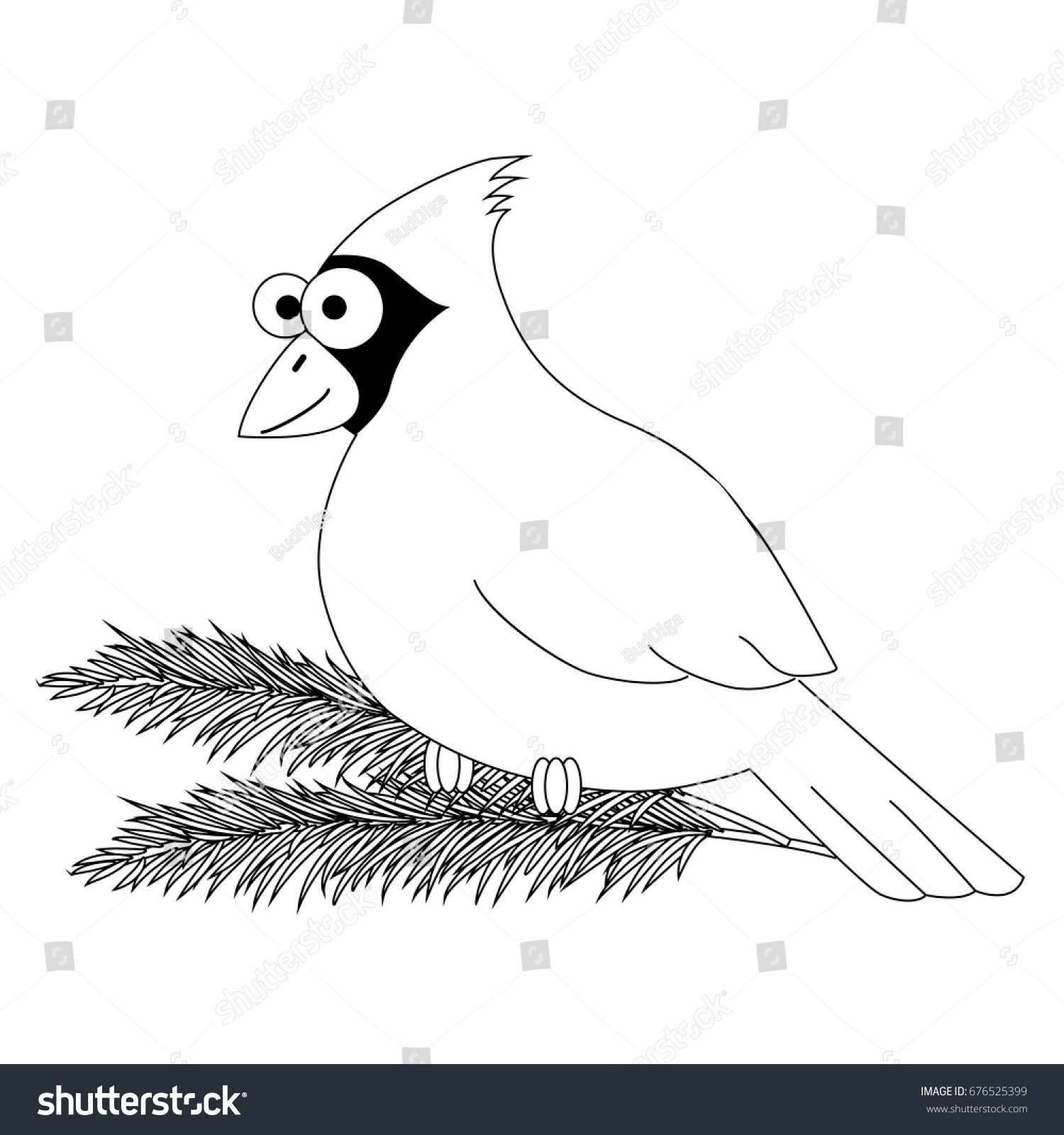 Colorless Funny Cartoon Cardinal Bird Vector Stock Vector Royalty