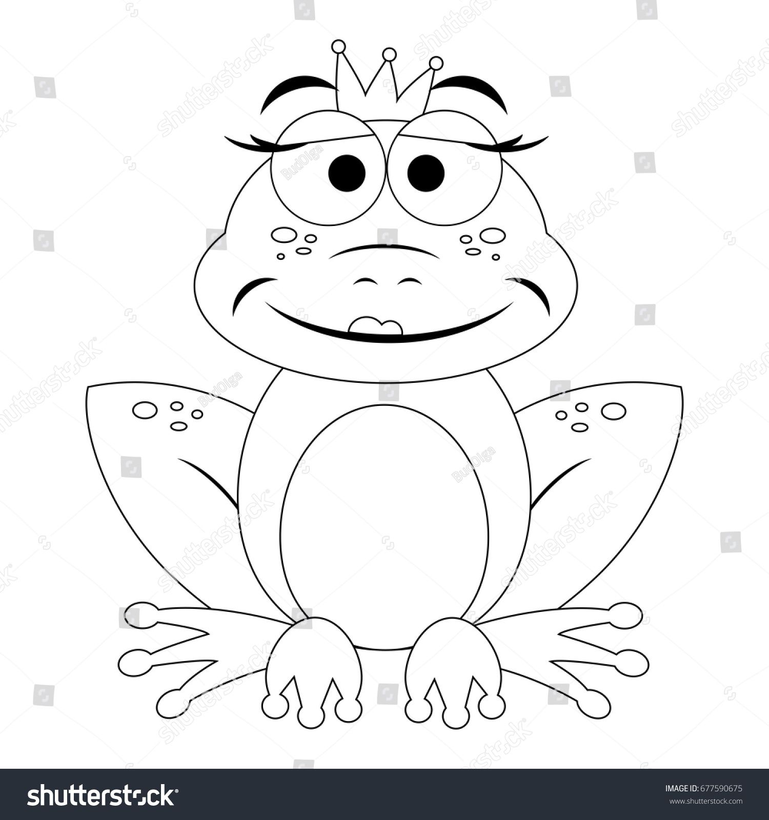 Colorless funny cartoon frog Vector illustration Coloring page Preschool education Cute cartoon