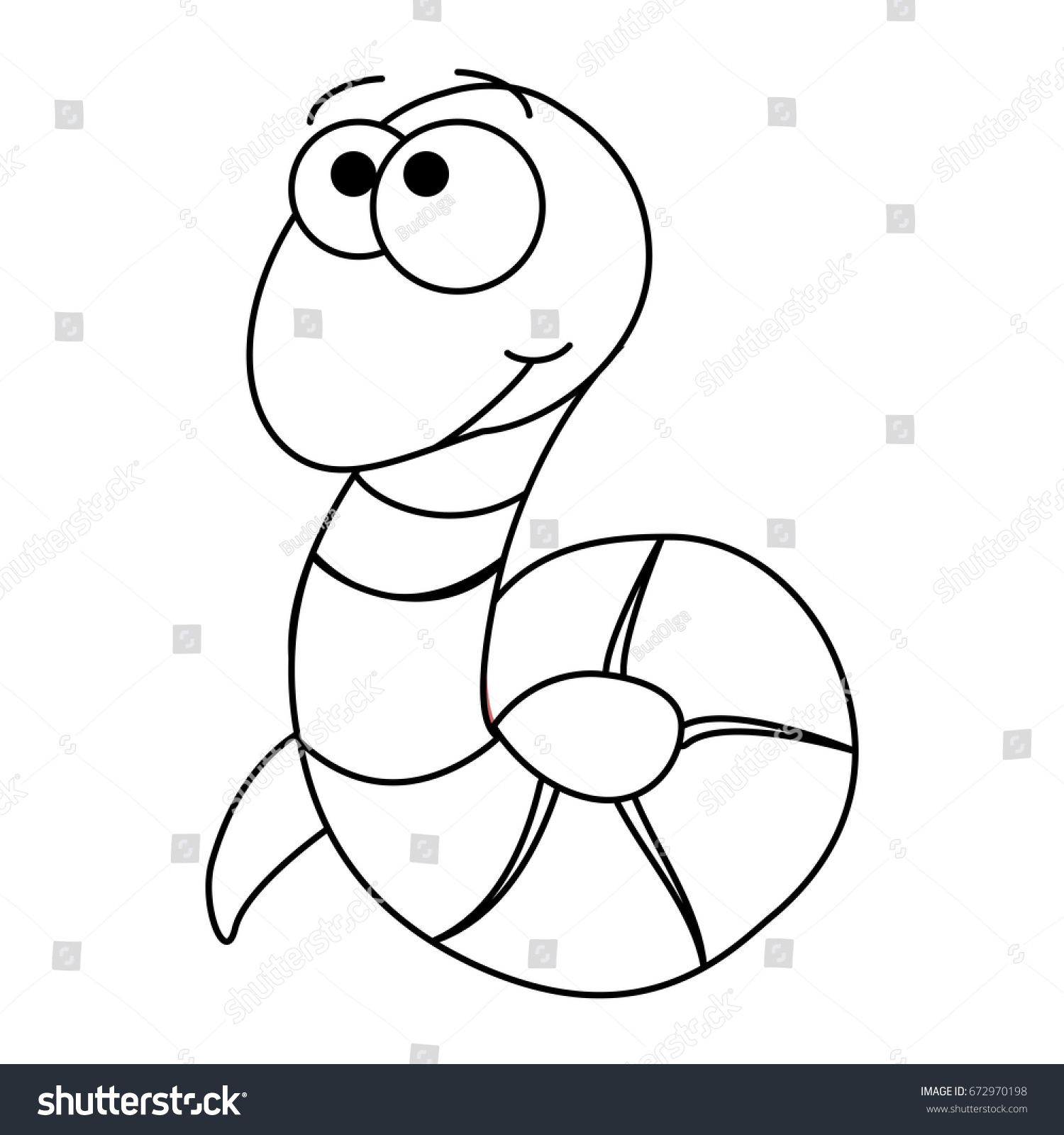 Colorless funny cartoon worm Vector illustration Coloring page Preschool education