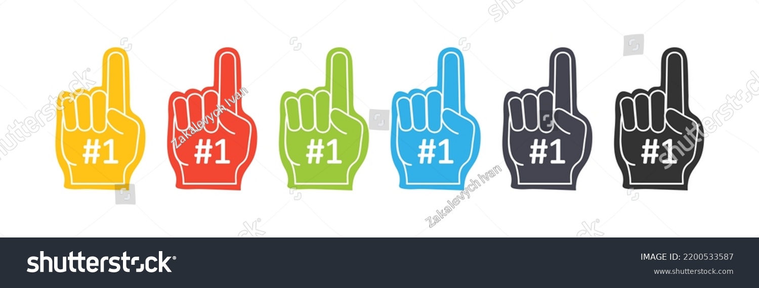 SVG of Colors foam finger icon set. Sports paraphernalia fun illustration symbol. Sign baseball vector flat.  svg