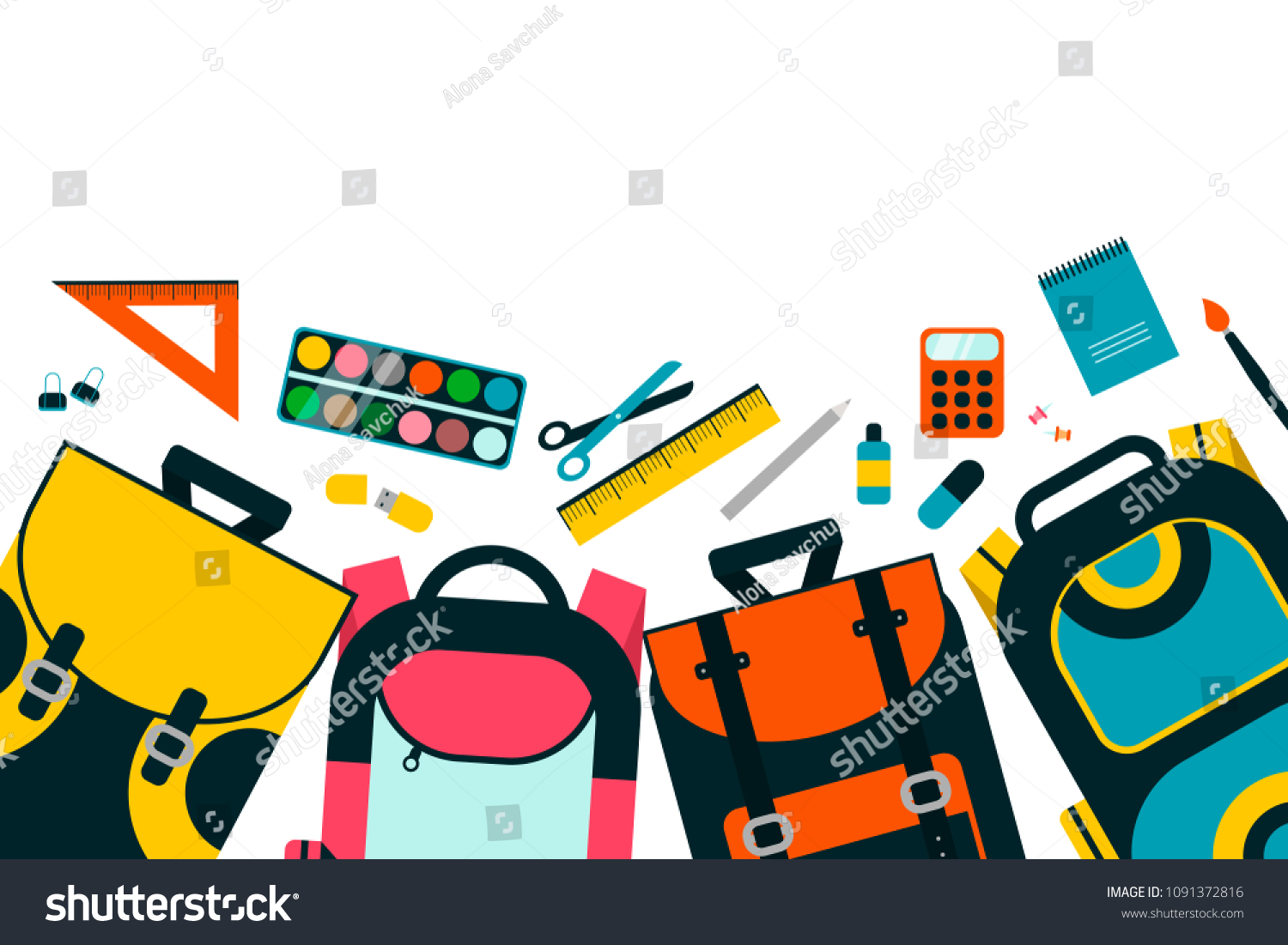 Colourful Children Schoolbags On White Background Stock Vector (Royalty ...