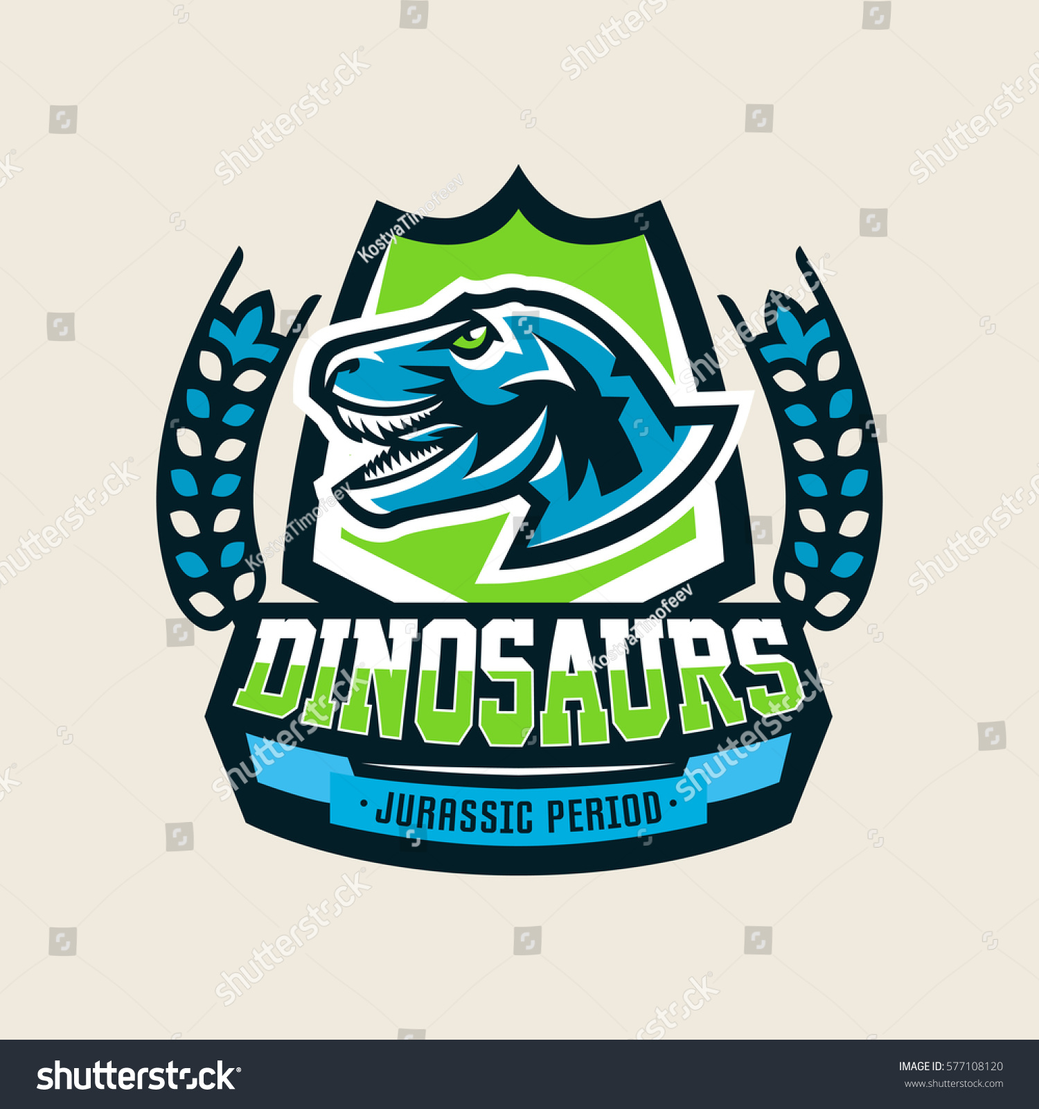 Colourful Emblem Logo Label Dinosaur Jurassic Stock Vector 577108120 ...