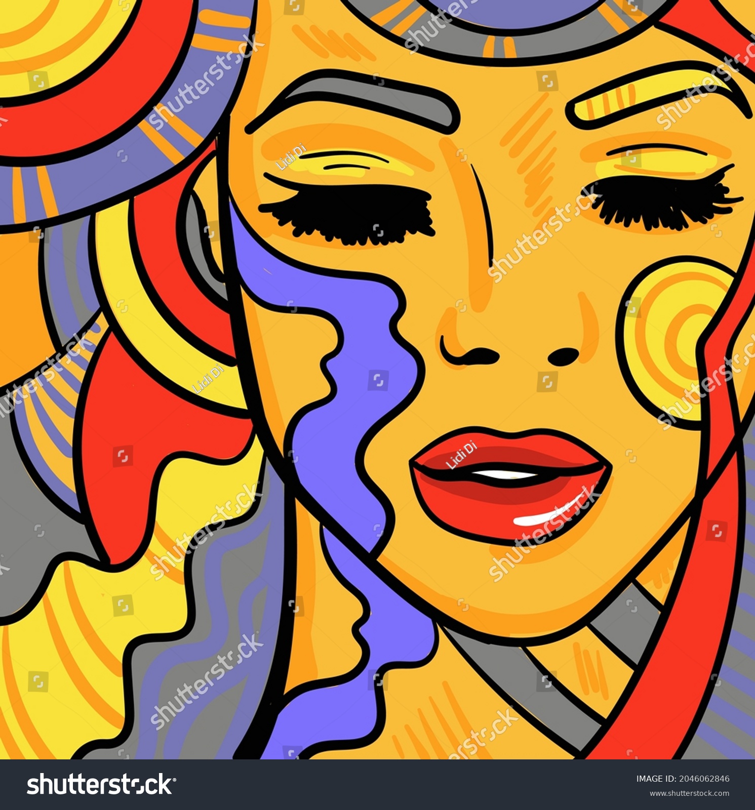 Colourful Modern Abstract Woman Face Hand Stock Vector Royalty Free Shutterstock