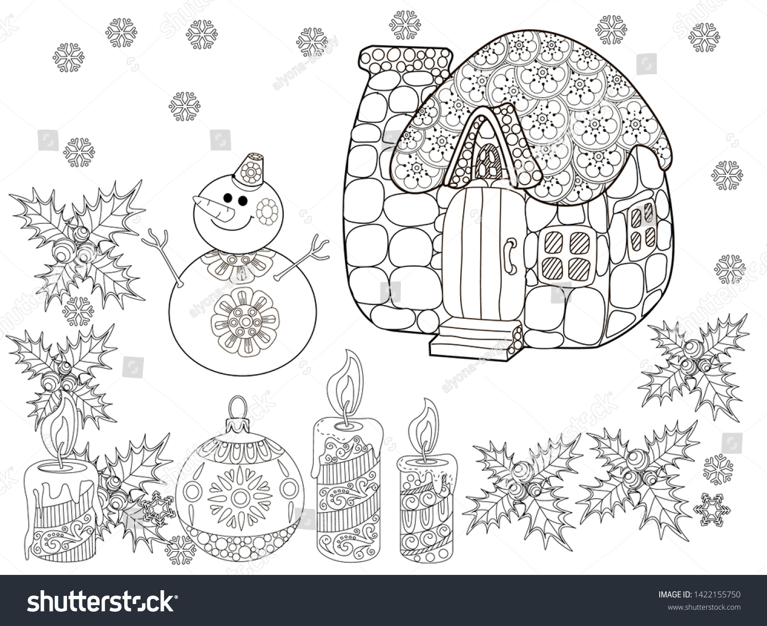 Colouring Pictures House Snowman Coloring Pages Stock Vector Royalty Free