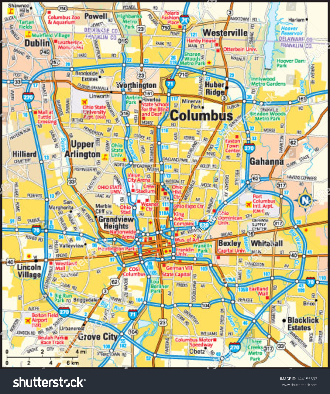 Columbus, Ohio Area Map Stock Vector Illustration 144155632 : Shutterstock