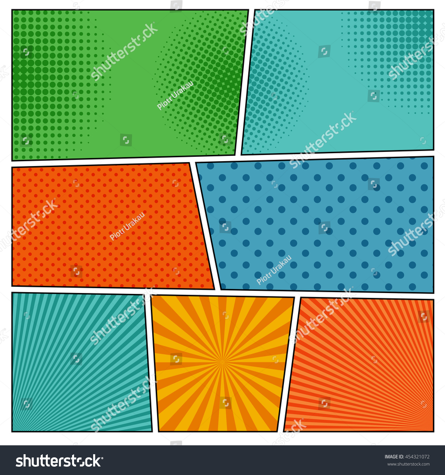 Comic Book Backgrounds In Different Colors With Radial Spiral, Dotted ...