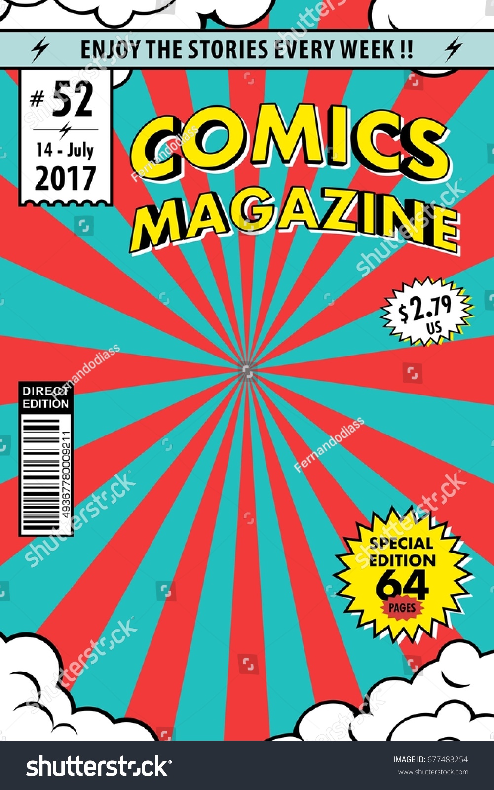 Comic Book Cover Template Magazine Vector Stock Vector 677483254 