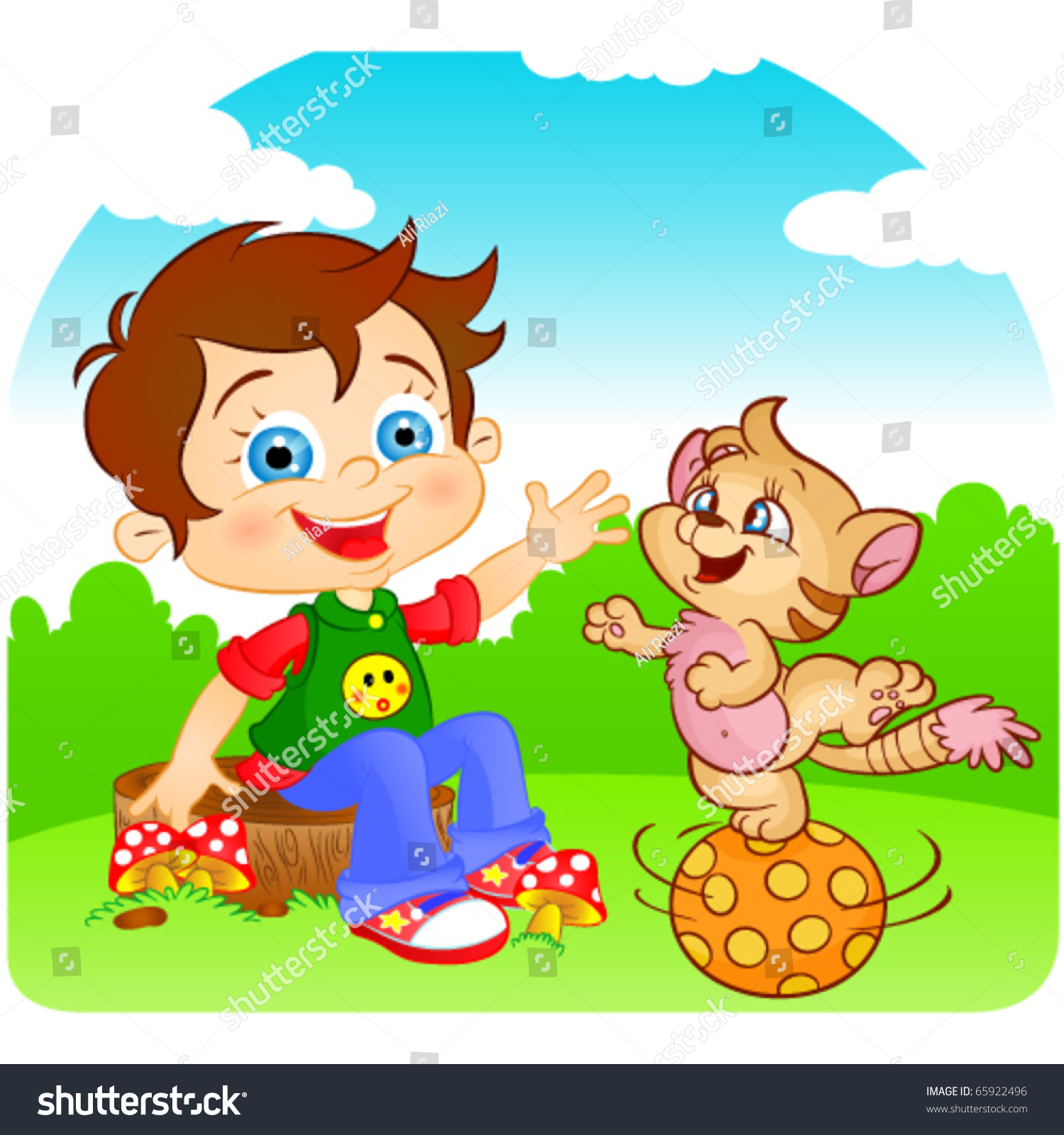 Comic Boy  Playful Fun Cat  Cartoon  Stock Vector 65922496 