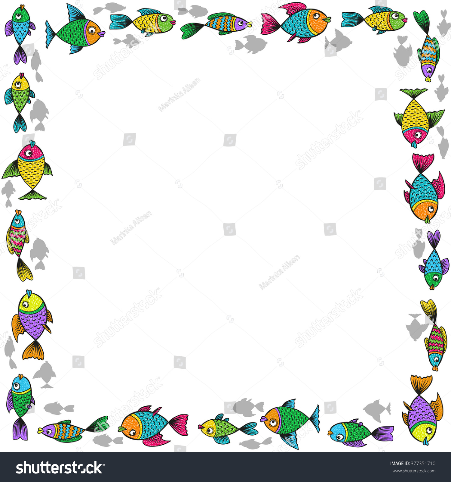 Comic Cartoon Square Fish Frame. Vector Colorful Childish Background ...