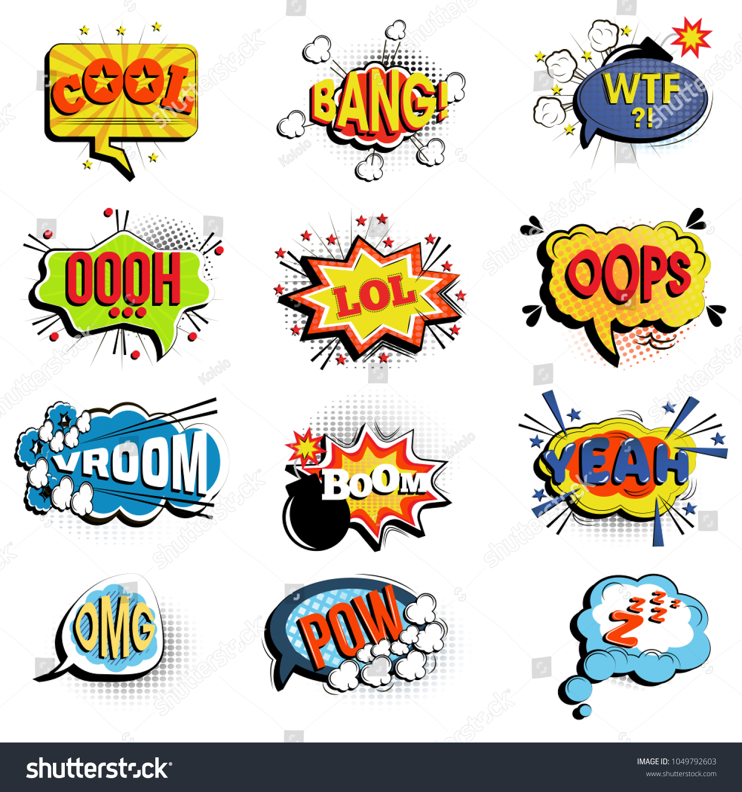 Comic Speech Bubbles Onomatopoeic Expressions Lol Stock Vector Royalty Free 1049792603 3738