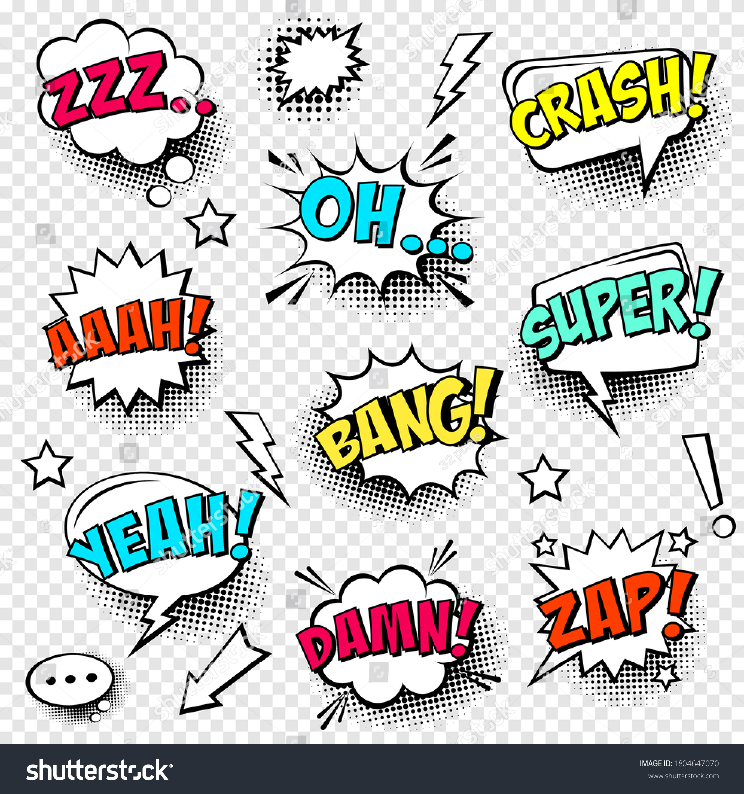 Comic Speech Bubbles Halftone Shadow Text Vetor Stock Livre De Direitos 1804647070 Shutterstock 3028