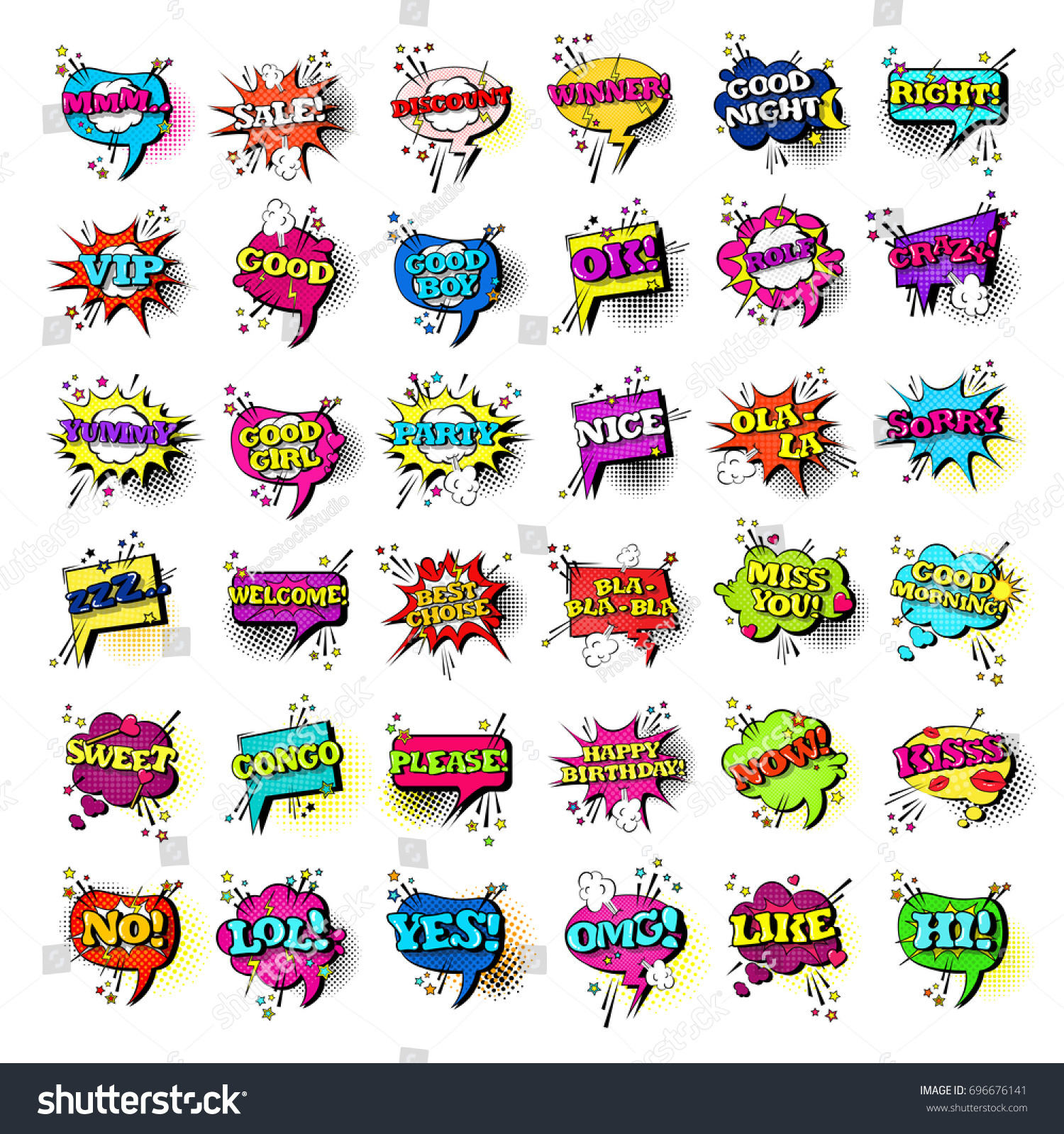 ic Speech Chat Bubble Set Pop Art Style Sound Expression Text Icons Collection Vector Illustration