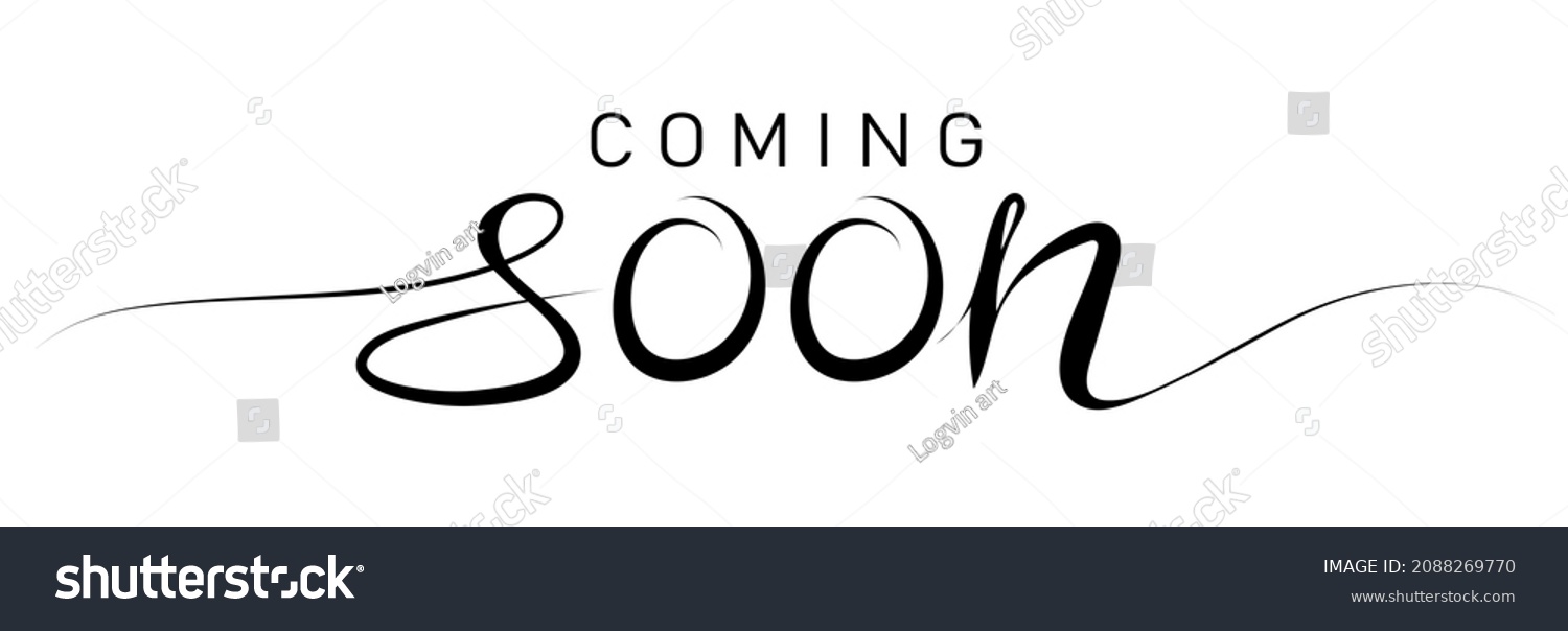 SVG of Coming soon calligraphy inscription with smooth lines. Promotion or announcement banner. Handwritten positive quote Vector lettering. svg