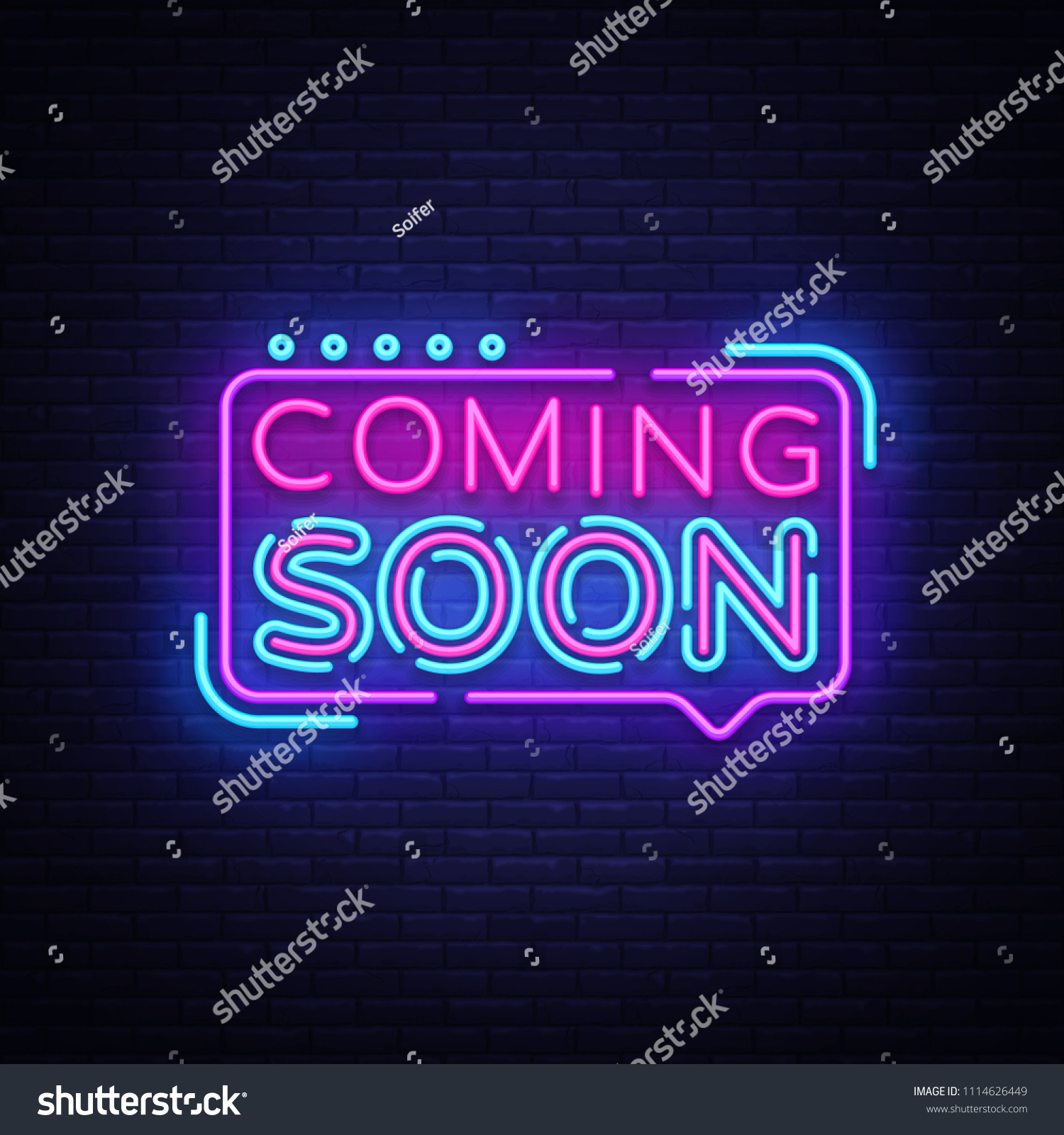 SVG of Coming Soon Neon Sign Vector. Coming Soon Badge in neon style, design element, light banner, announcement neon signboard, night neon advensing. Vector Illustration svg