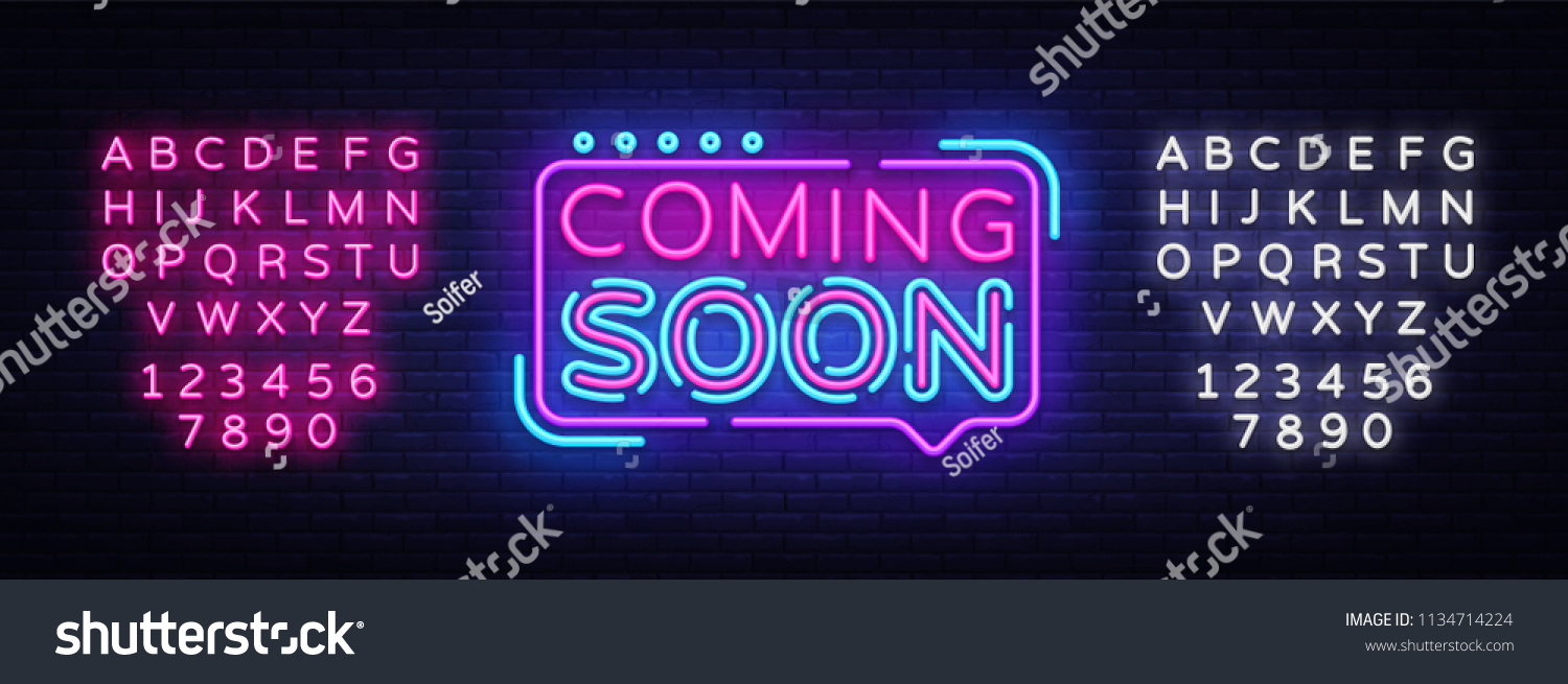SVG of Coming Soon Neon Sign Vector. Coming Soon Badge in neon style, design element, light banner, announcement neon signboard, night advensing. Vector Illustration. Editing text neon sign svg