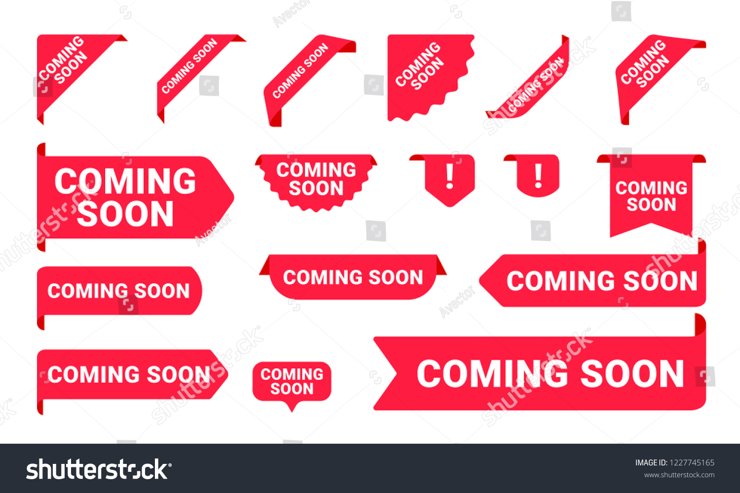 SVG of Coming Soon promo banners, stickers and tag labels. Vector isolated red pink shop or store banners and ribbon signs svg