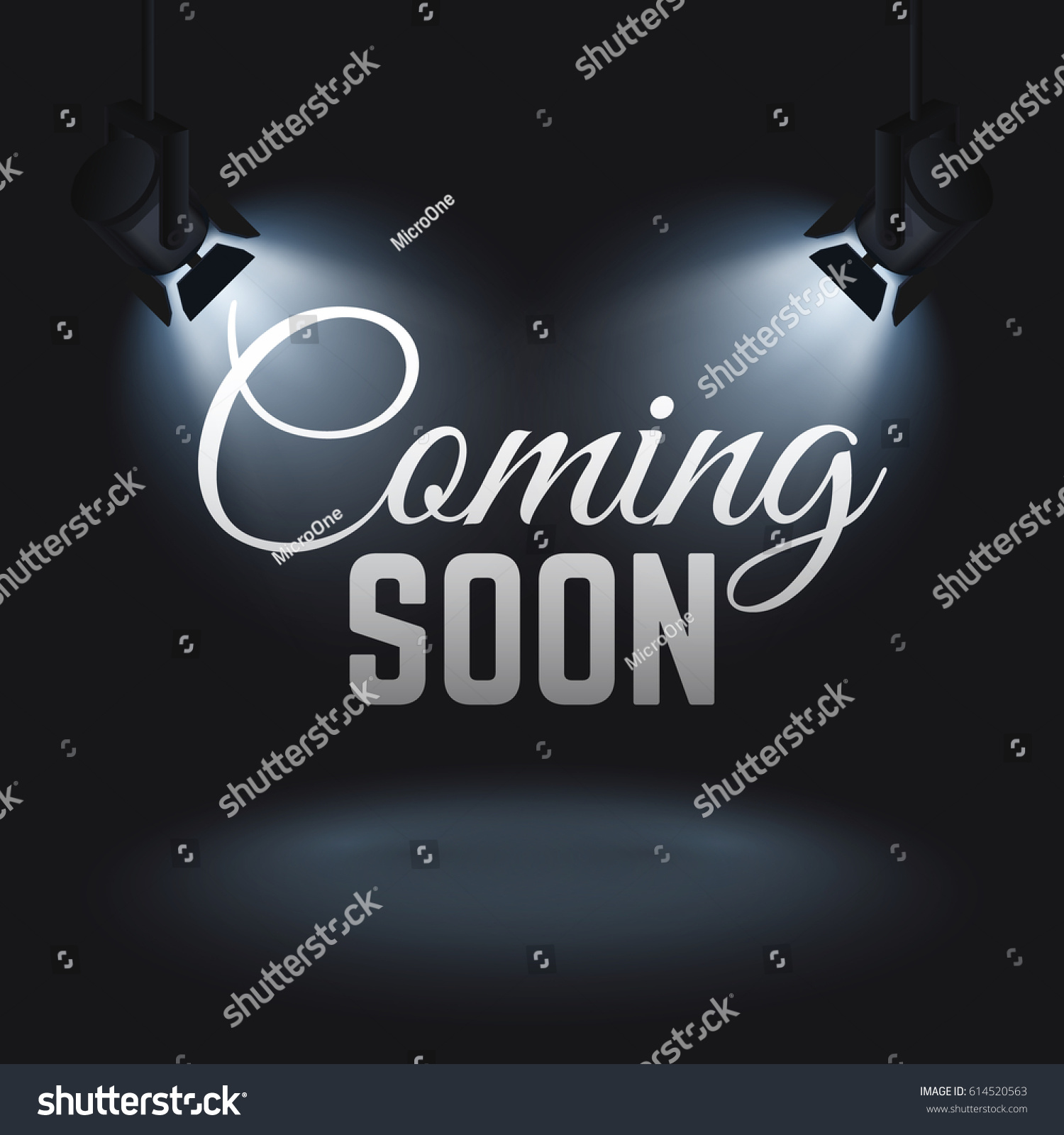 SVG of Coming soon vector mystery retail concept with spotlights on stage. Promotion banner coming soon, illustration of illuminated text coming soon svg