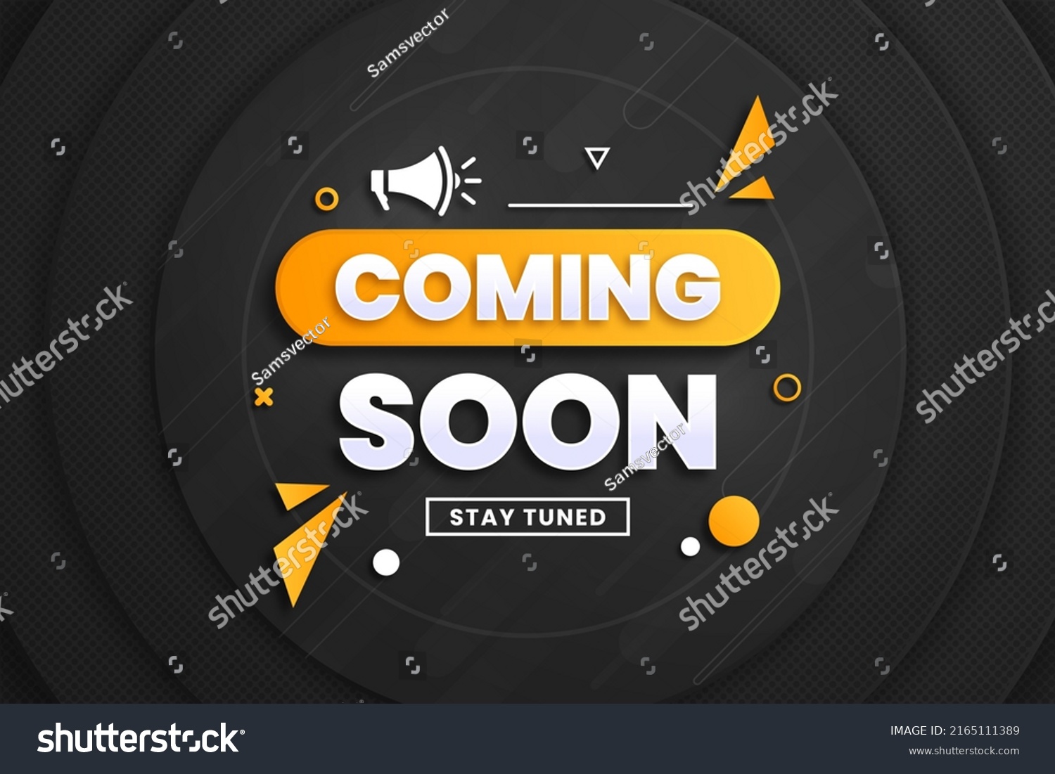 SVG of Coming soon with megaphone design on abstract background svg