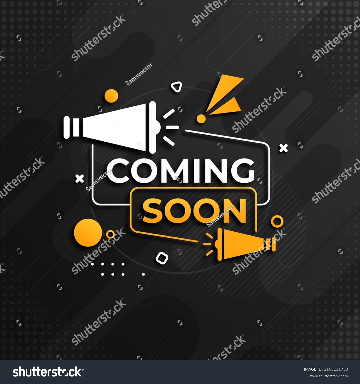 SVG of Coming soon with megaphone design. Vector illustration on abstract background svg