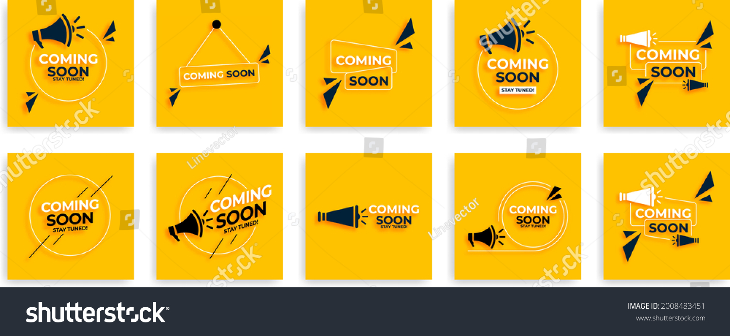 SVG of Coming soon with megaphone design. Vector illustration on yellow background svg