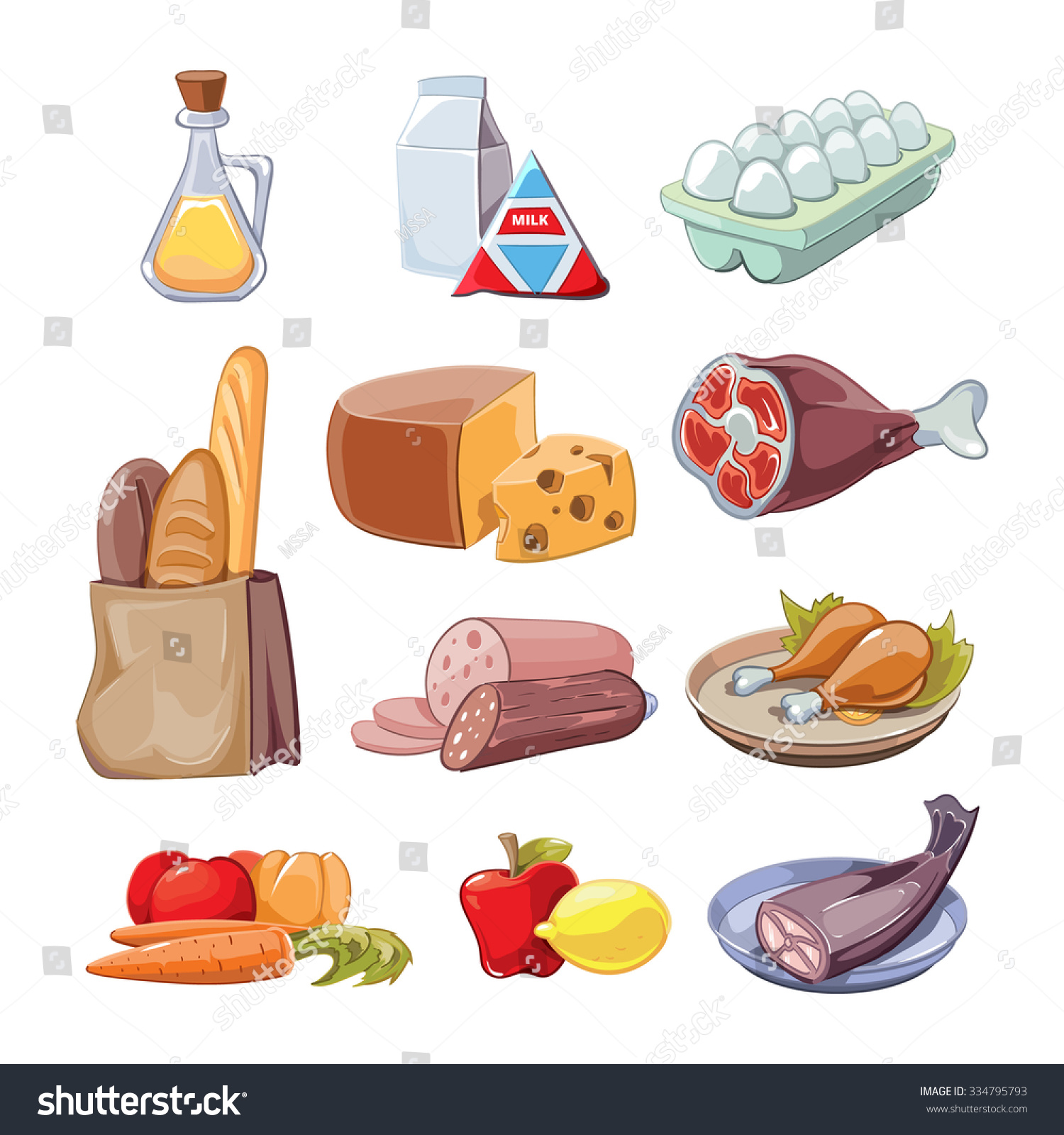 Common Everyday Food Products Cartoon Icons Stock Vector 334795793 ...