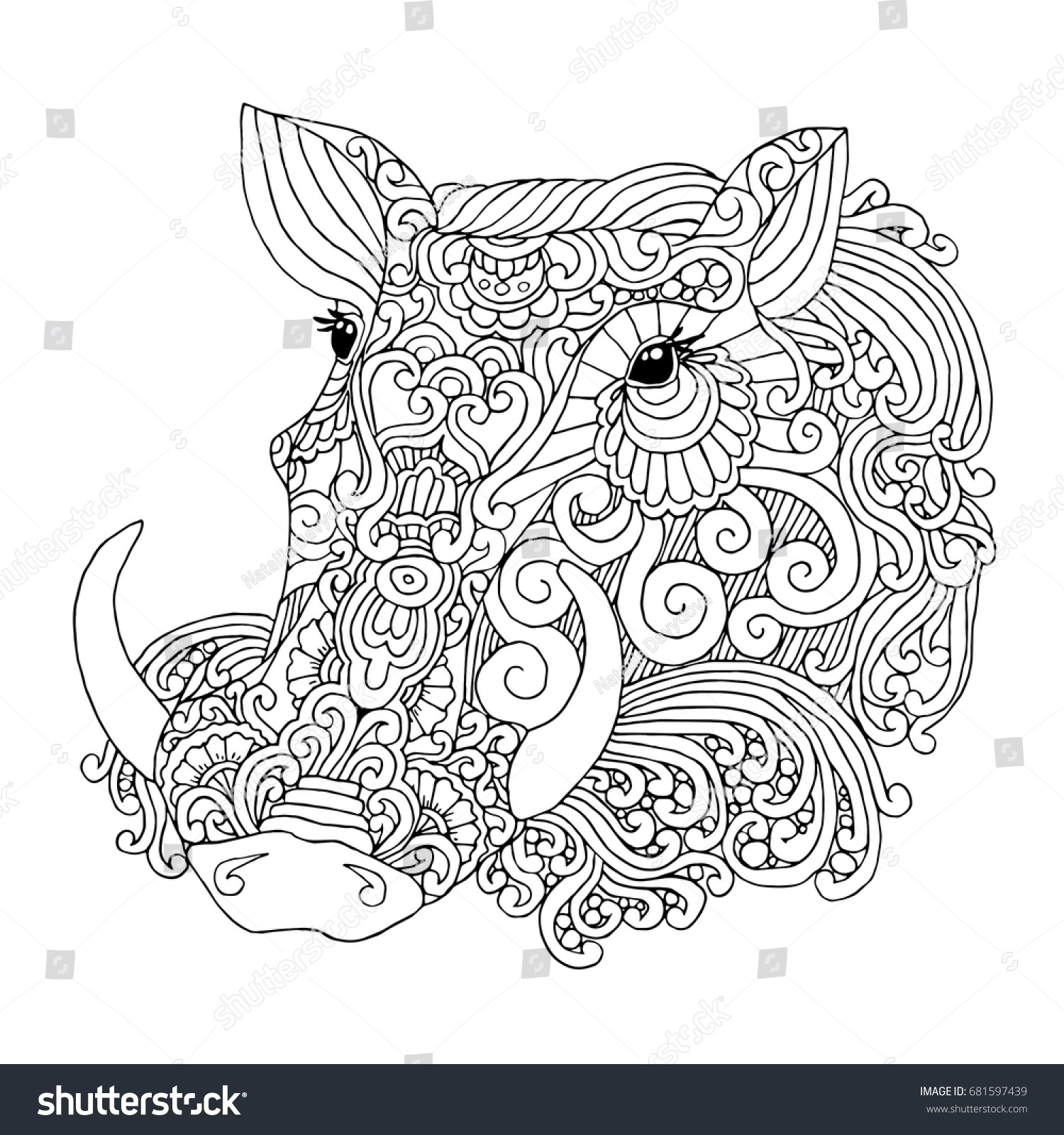 Download Common Warthog Boar Pig Head Isolated Stock Vector 681597439 - Shutterstock