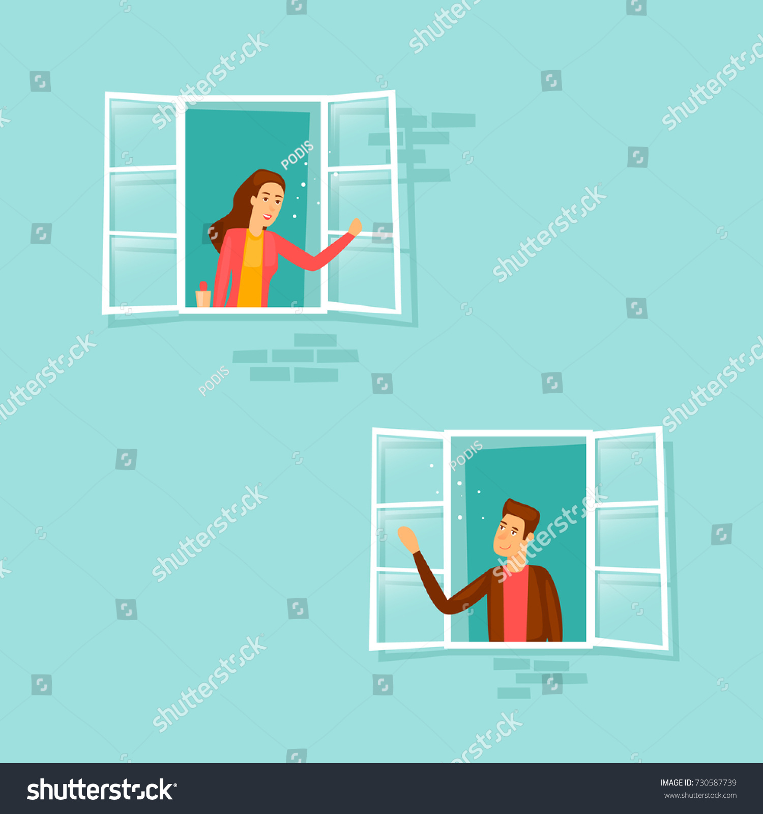 Communication Guy Girl Talking Windows Flat Stock Vector (Royalty Free ...