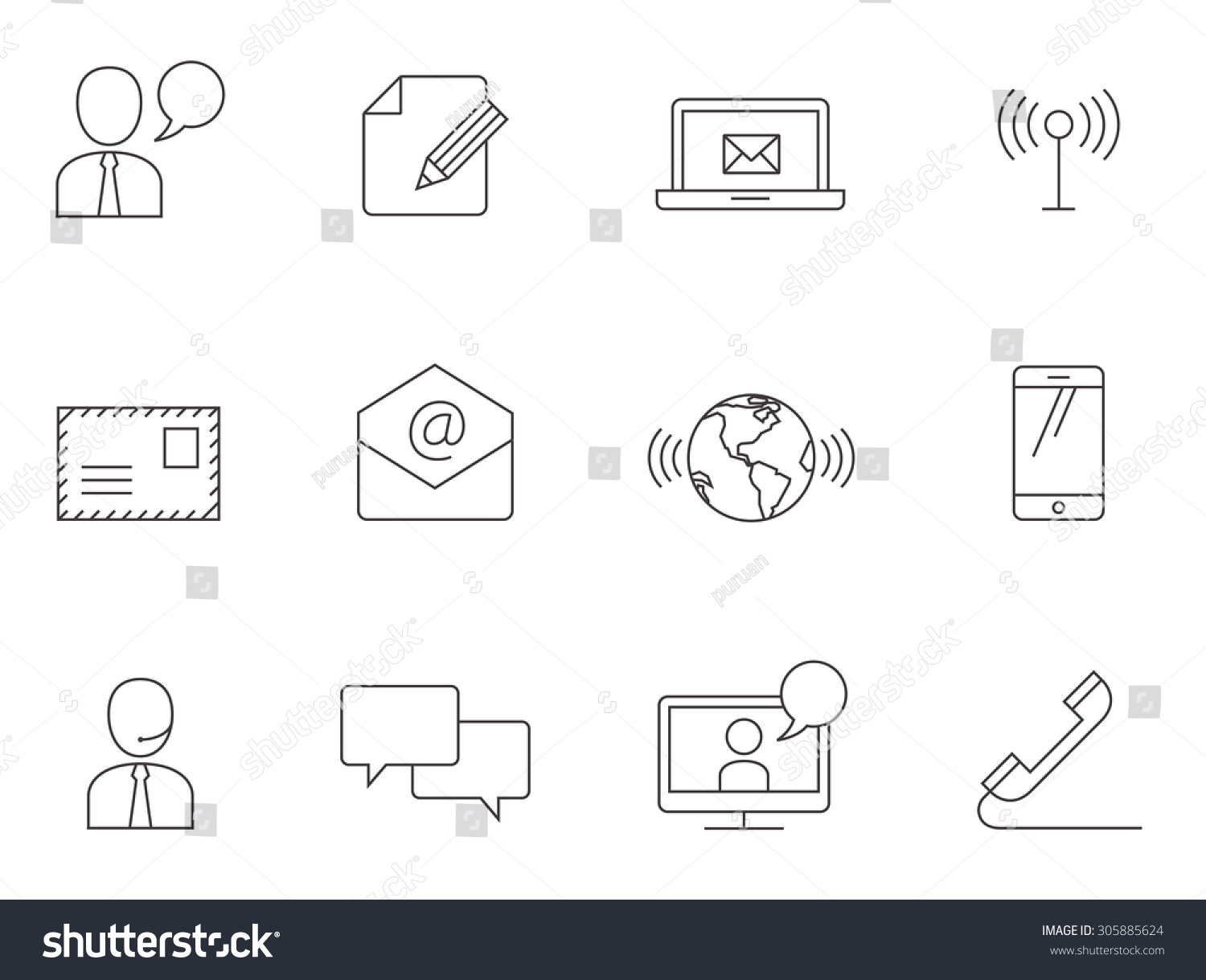 Communication Icons In Thin Outlines. Stock Vector Illustration ...