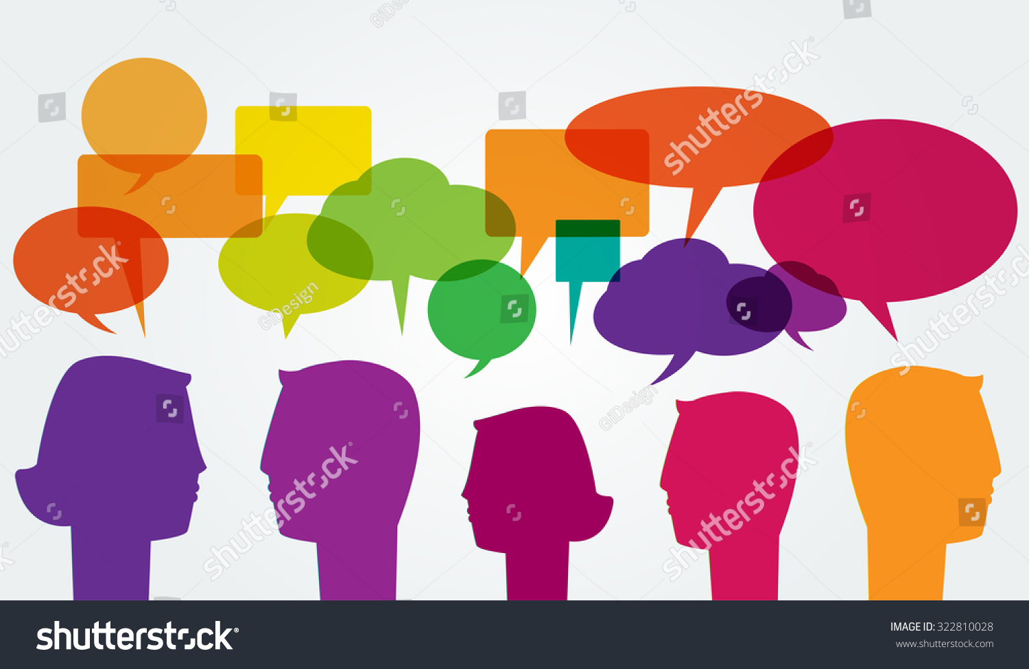 Communication Man Woman Head Silhouettes Colorful Stock Vector (Royalty ...