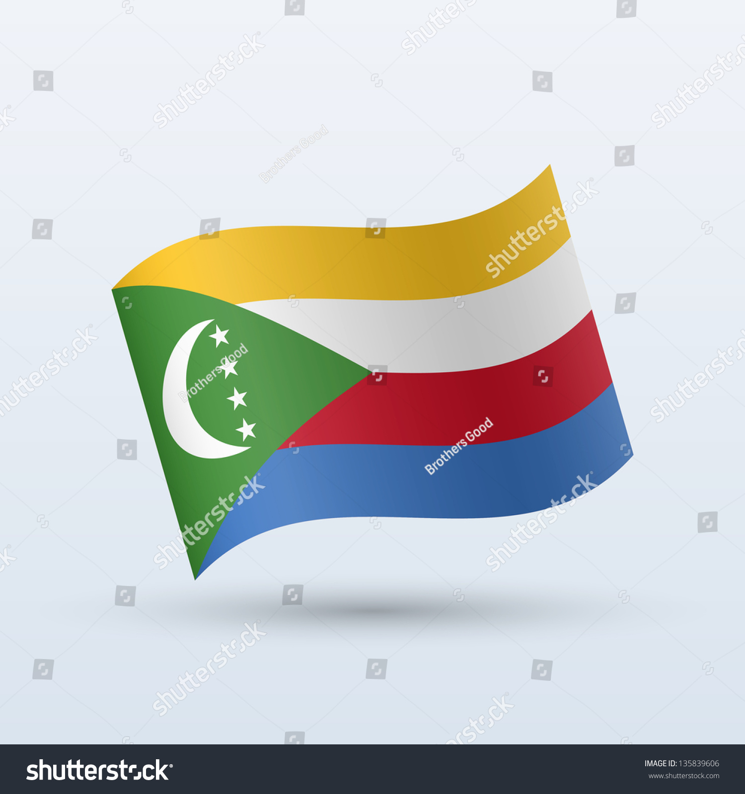 Comoros Flag Waving Form On Gray Background. Vector Illustration ...