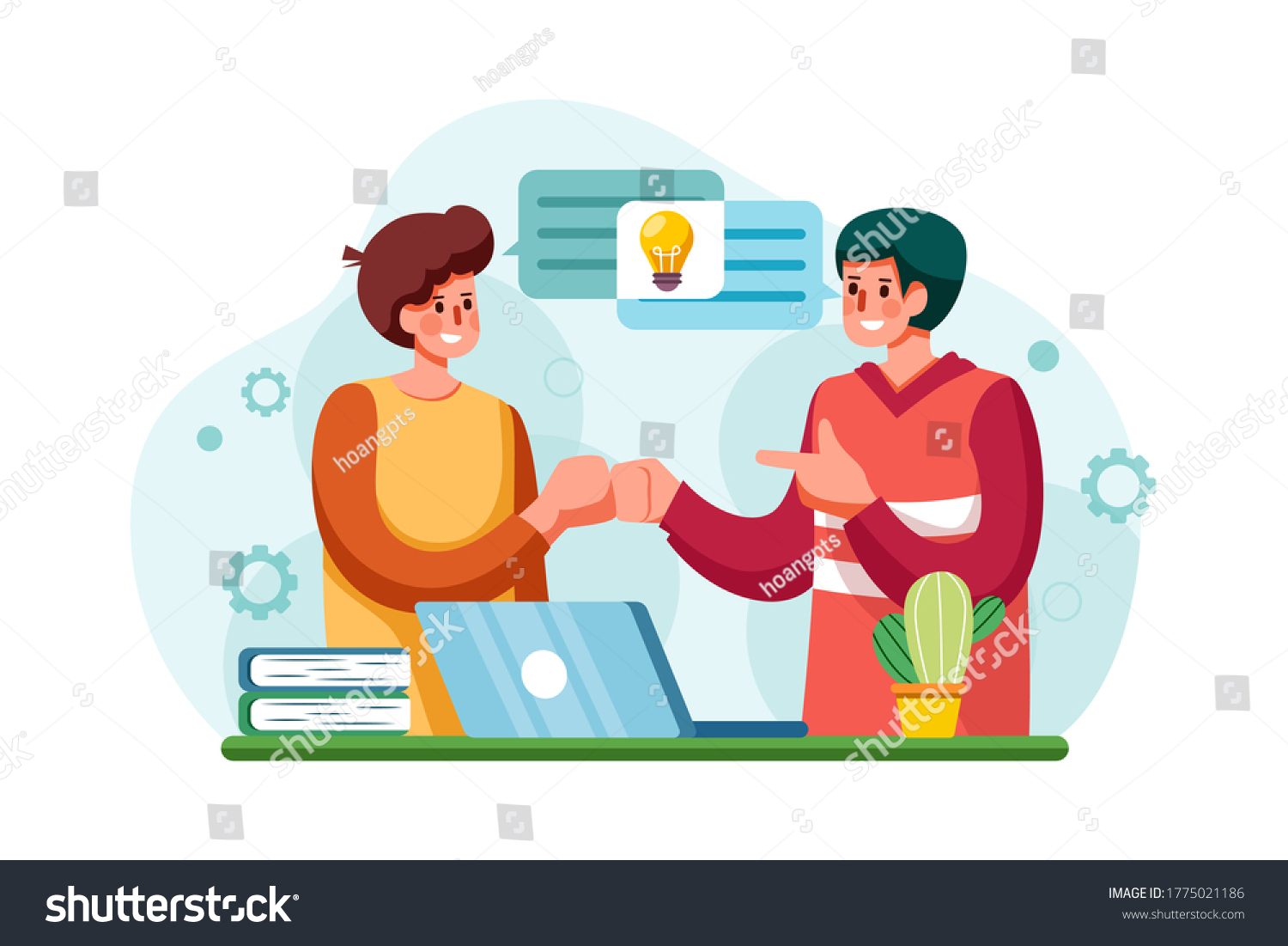 SVG of Company employees sharing thoughts and ideas. Vector Illustration concept. svg