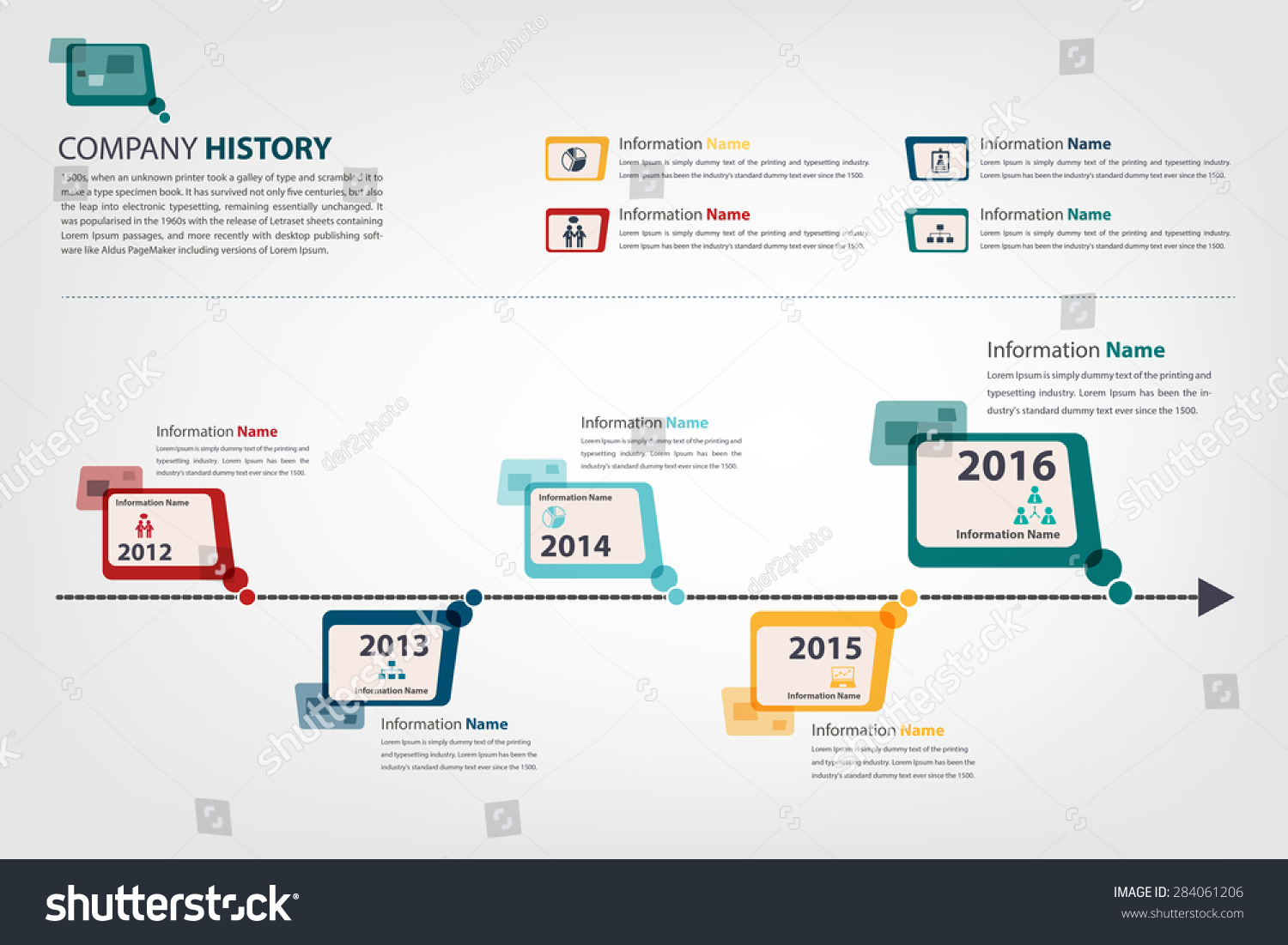 Company History & Performance In Time Line (Year) Message Box (Vector ...